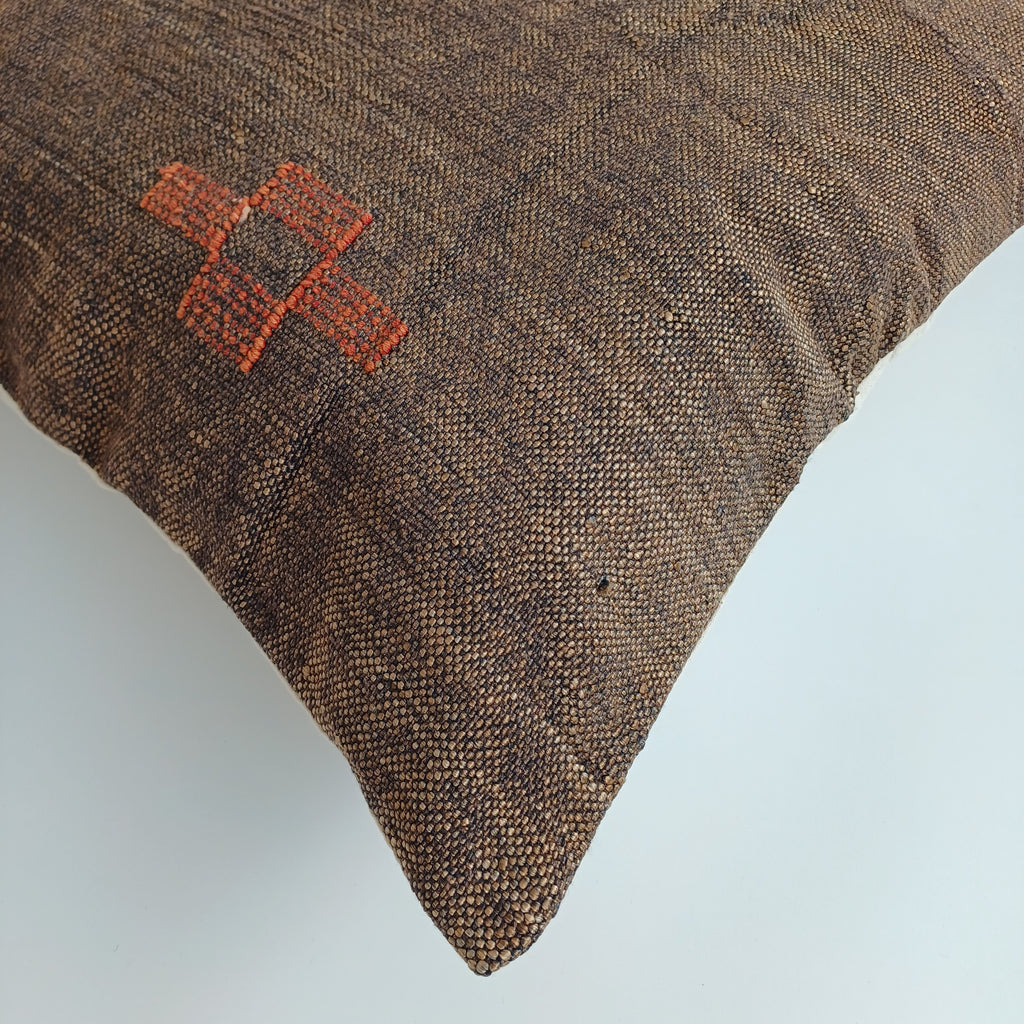 Moroccan Handmade Brown Cactus Silk Cushion Cover 20''x20'' / 50x50 CM