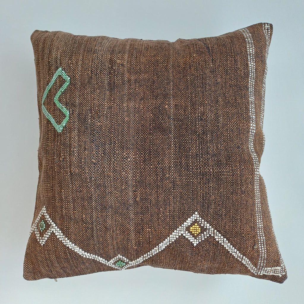 Moroccan Handmade Brown Cactus Silk Cushion Cover 20''x20'' / 50x50 CM