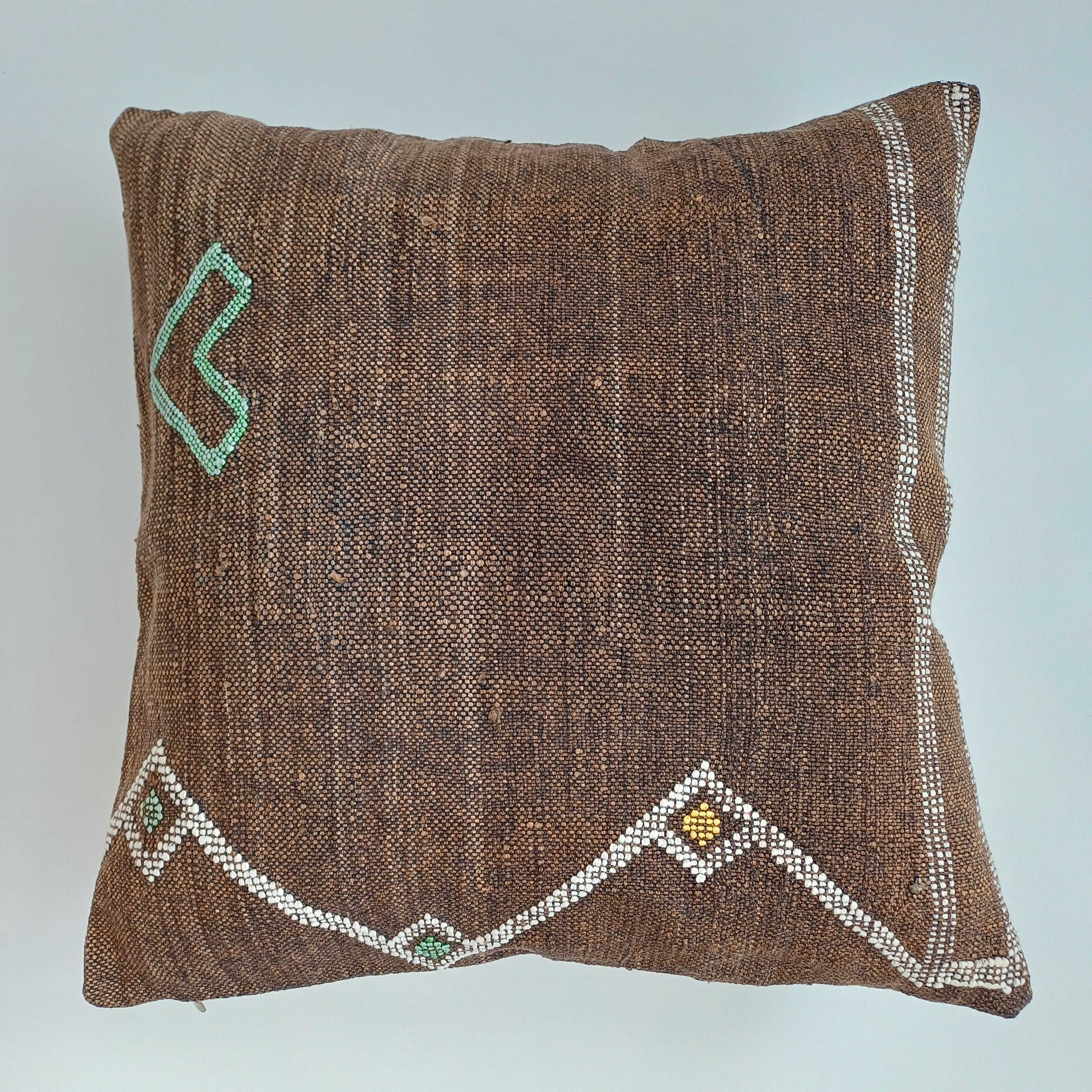 Moroccan Handmade Brown Cactus Silk Cushion Cover 20''x20'' / 50x50 CM