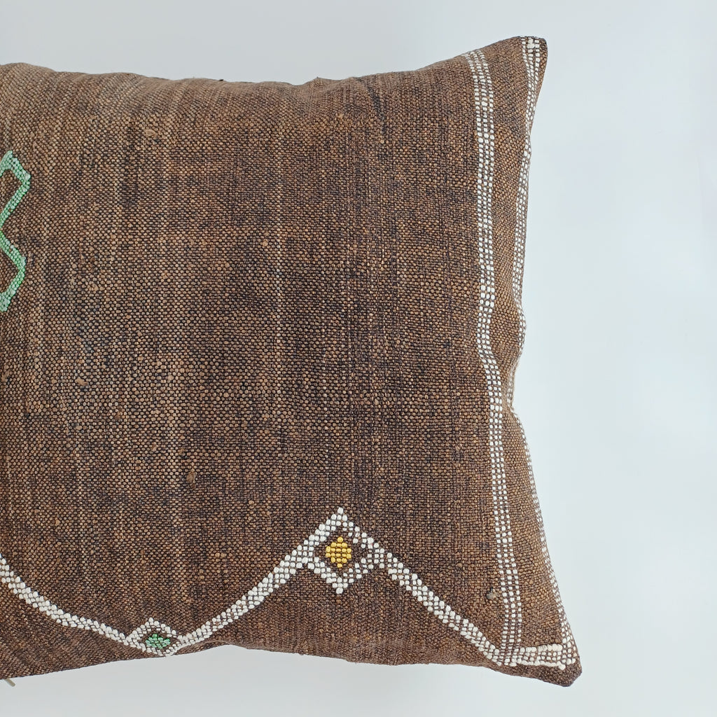 Moroccan Handmade Brown Cactus Silk Cushion Cover 20''x20'' / 50x50 CM