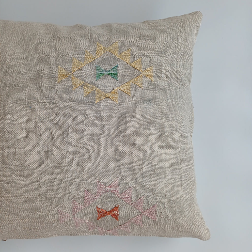 Moroccan Handmade Oatmeal Cactus Silk Cushion Cover 20''x20'' / 50x50 CM