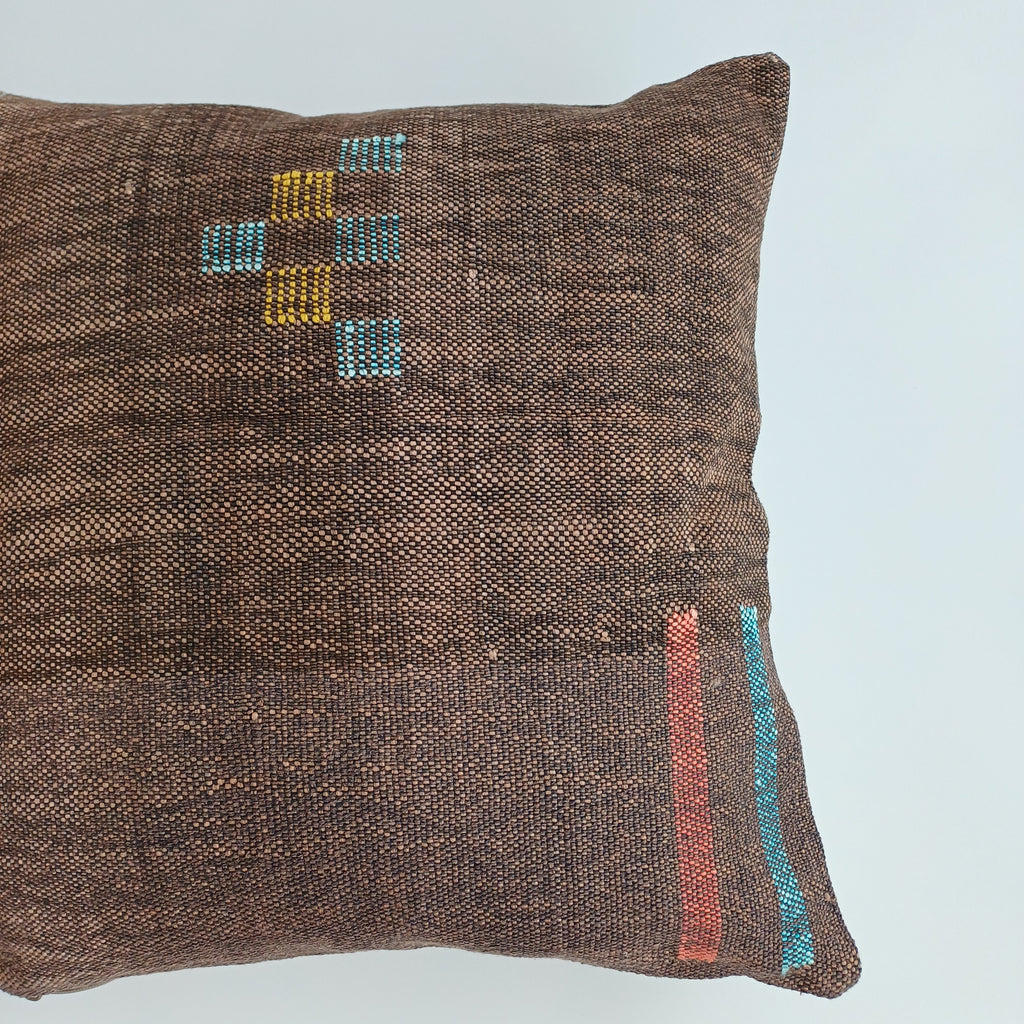 Moroccan Handmade Brown Cactus Silk Cushion Cover 20''x20'' / 46x46 CM