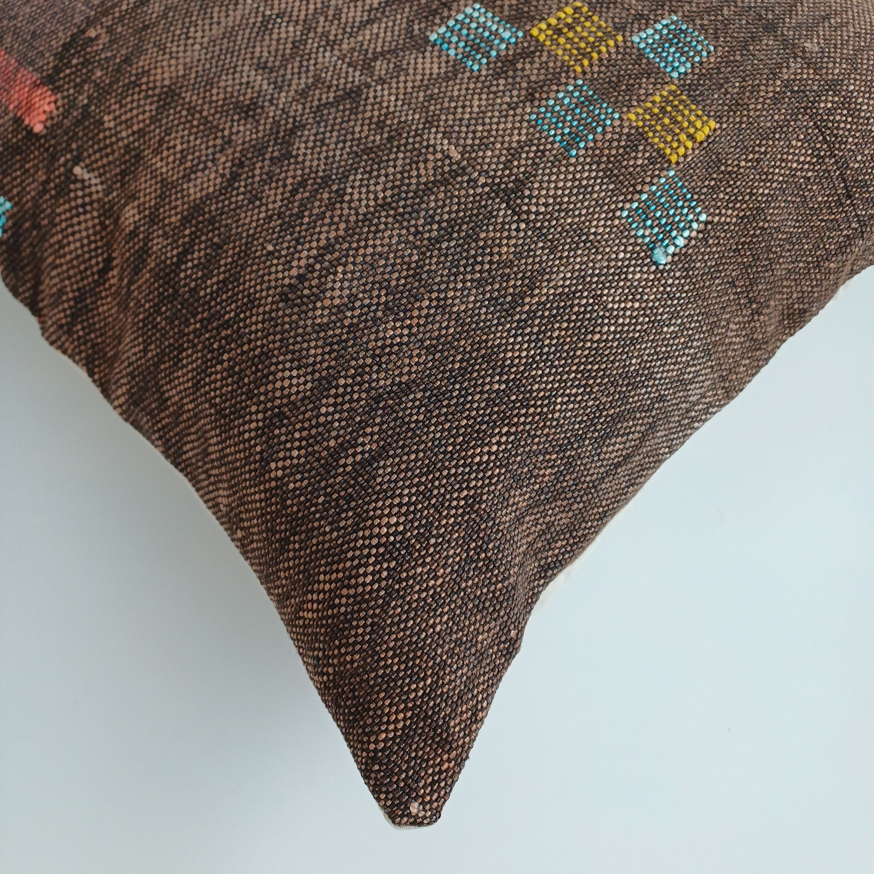 Moroccan Handmade Brown Cactus Silk Cushion Cover 20''x20'' / 46x46 CM