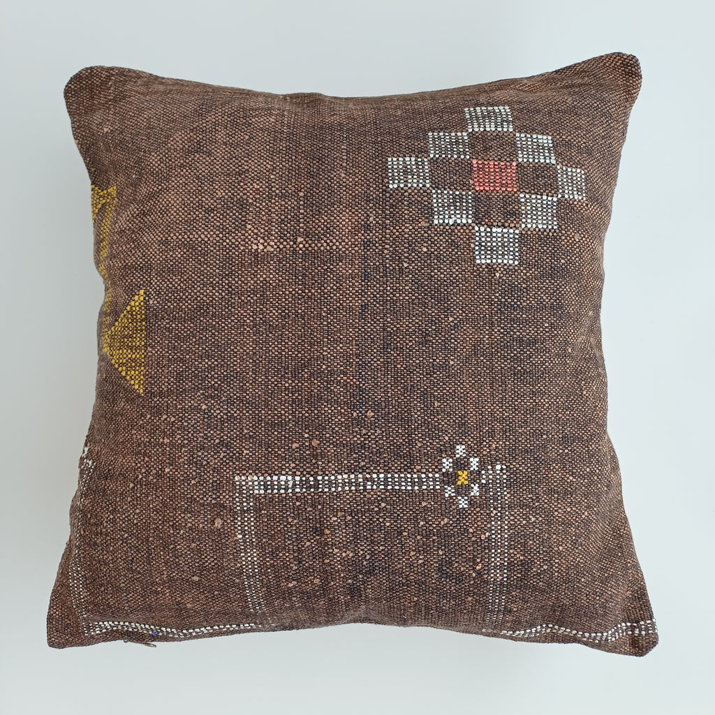 Moroccan Handmade Brown Cactus Silk Cushion Cover 20''x20'' / 47x47 CM