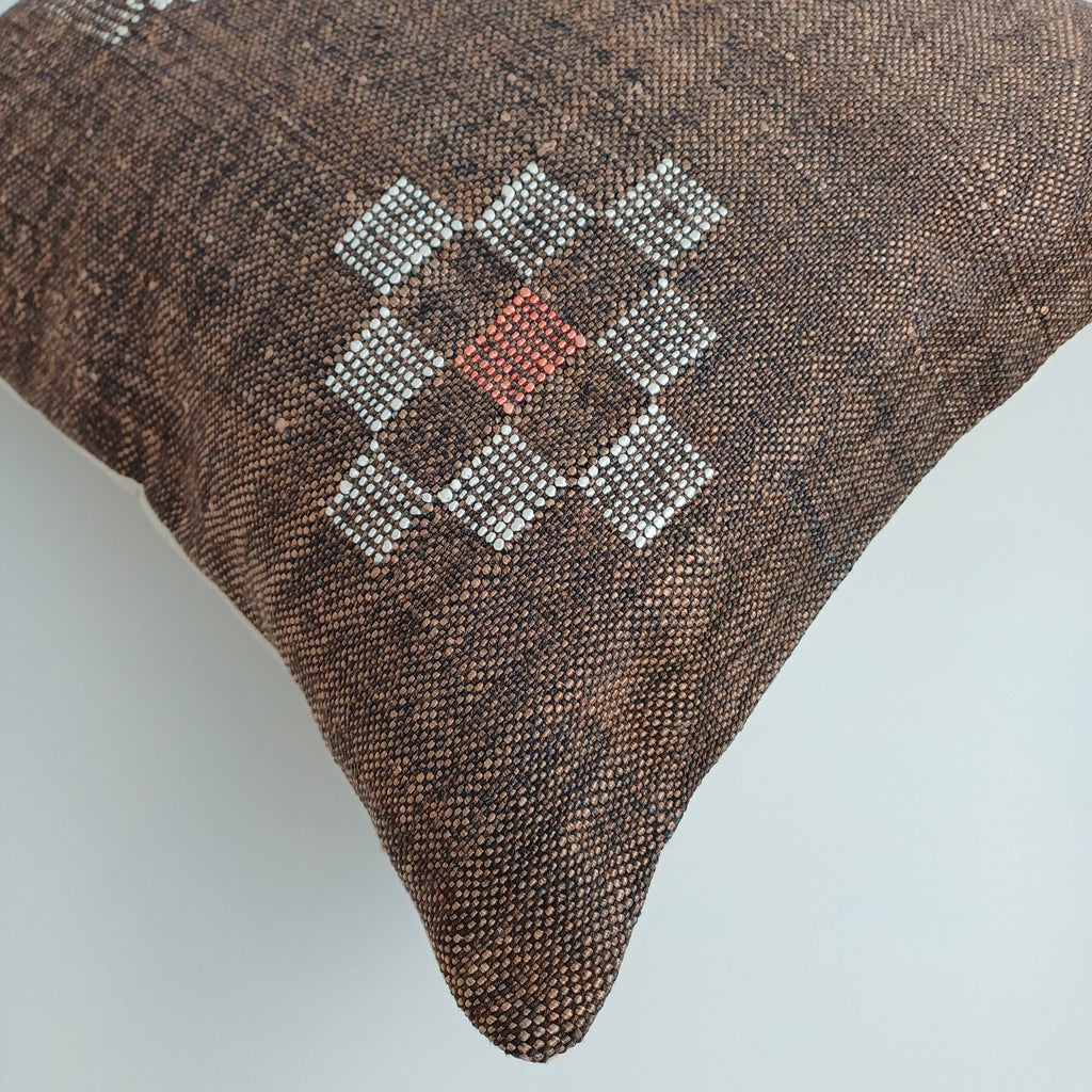 Moroccan Handmade Brown Cactus Silk Cushion Cover 20''x20'' / 47x47 CM