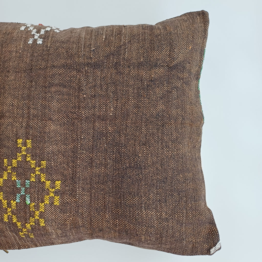 Moroccan Handmade Brown Cactus Silk Cushion Cover 20''x20'' / 50x50 CM