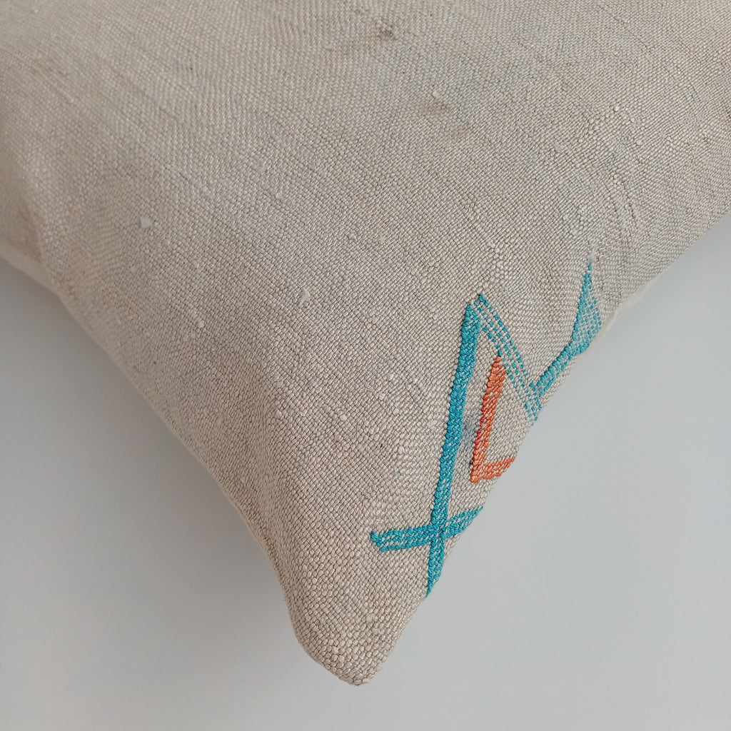 Moroccan Handmade Oatmeal Cactus Silk Cushion Cover 20''x20'' / 50x50 CM
