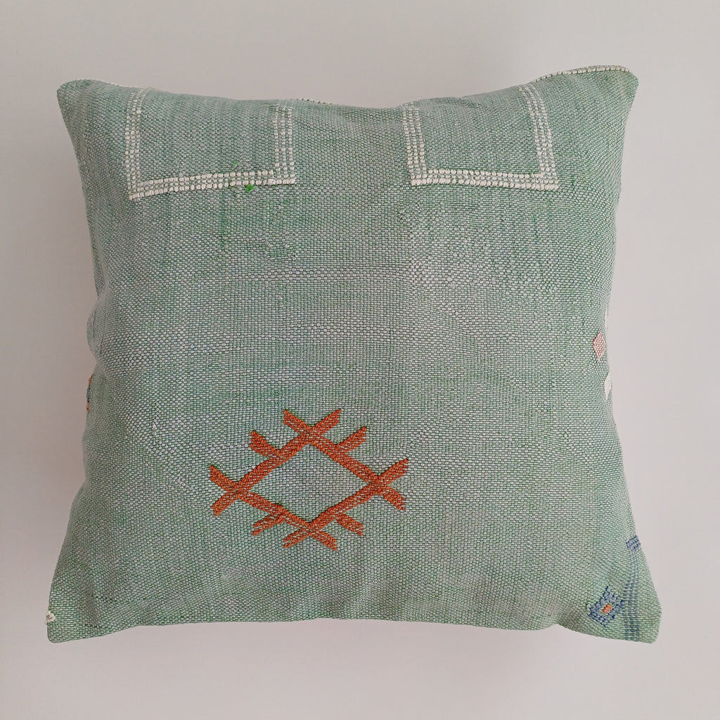 Moroccan Handmade Sage Green Cactus Silk Cushion Cover 20''x20'' / 50x50 CM