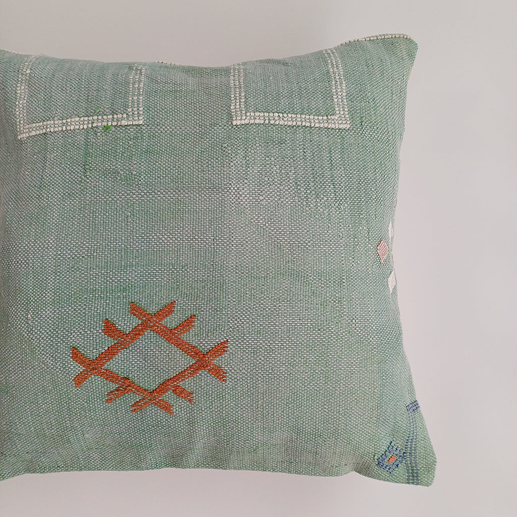 Moroccan Handmade Sage Green Cactus Silk Cushion Cover 20''x20'' / 50x50 CM
