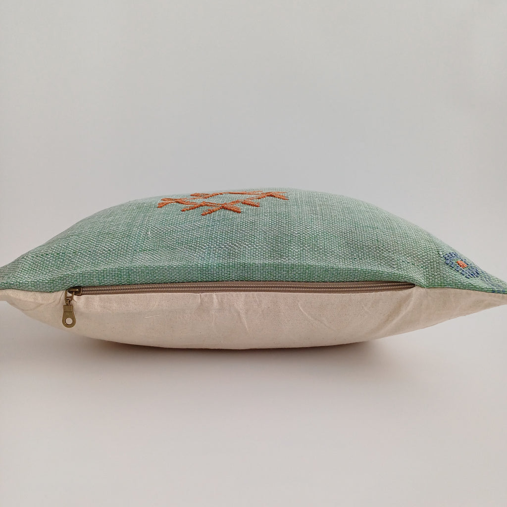 Moroccan Handmade Sage Green Cactus Silk Cushion Cover 20''x20'' / 50x50 CM