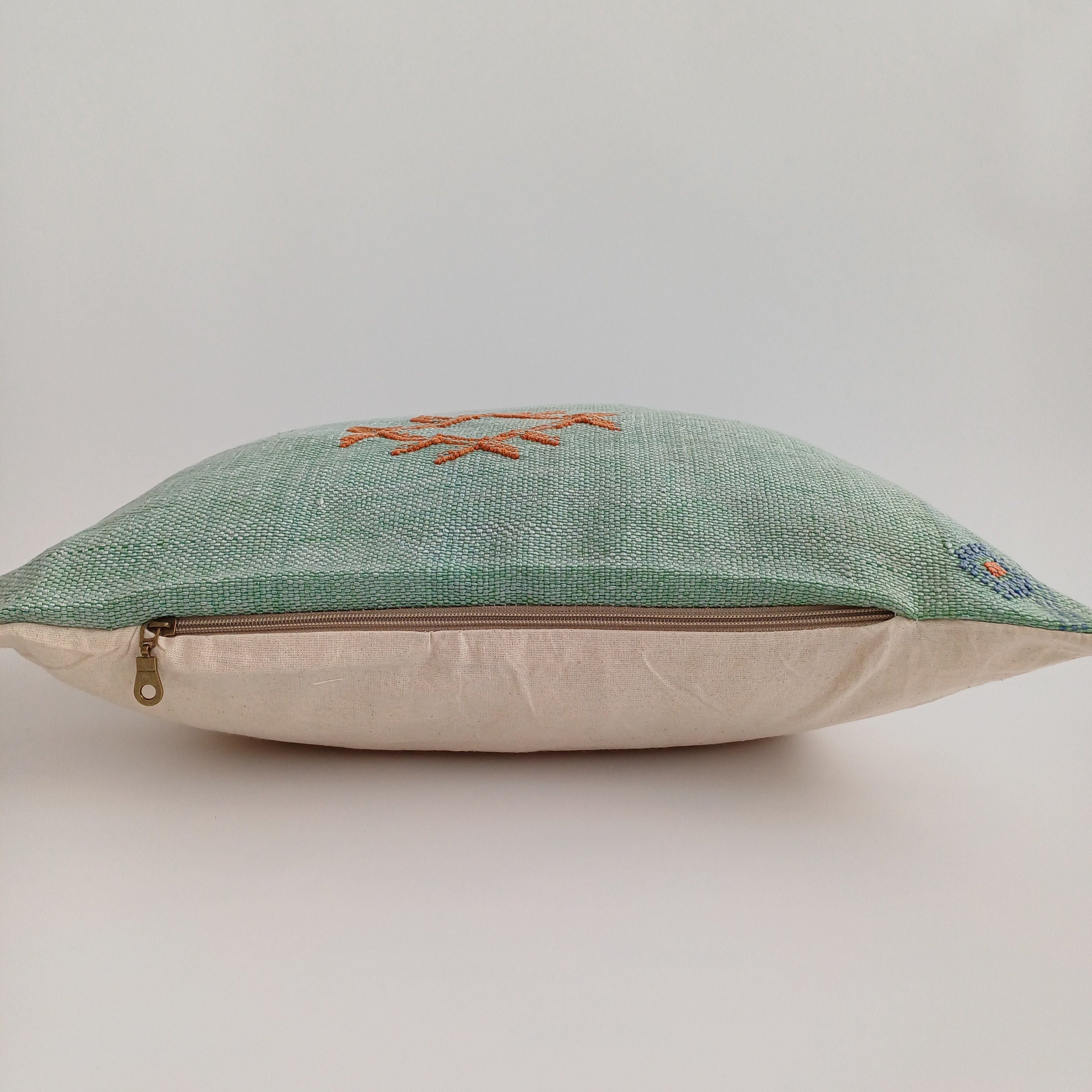 Moroccan Handmade Sage Green Cactus Silk Cushion Cover 20''x20'' / 50x50 CM
