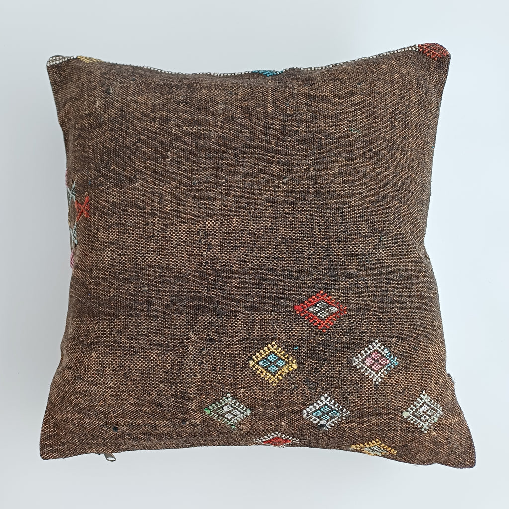 Moroccan Handmade Brown Cactus Silk Cushion Cover 20''x20'' / 50x50 CM