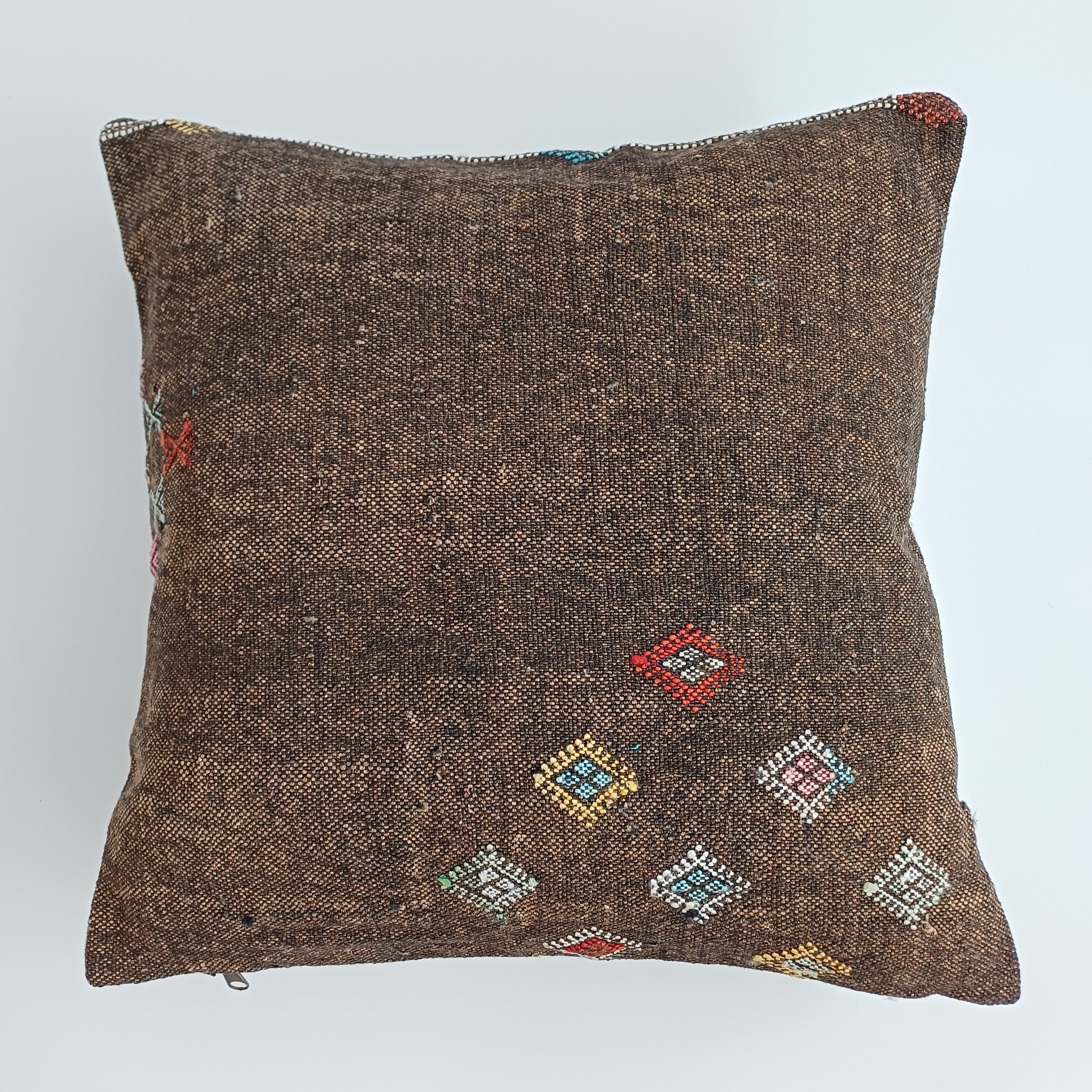 Moroccan Handmade Brown Cactus Silk Cushion Cover 20''x20'' / 50x50 CM