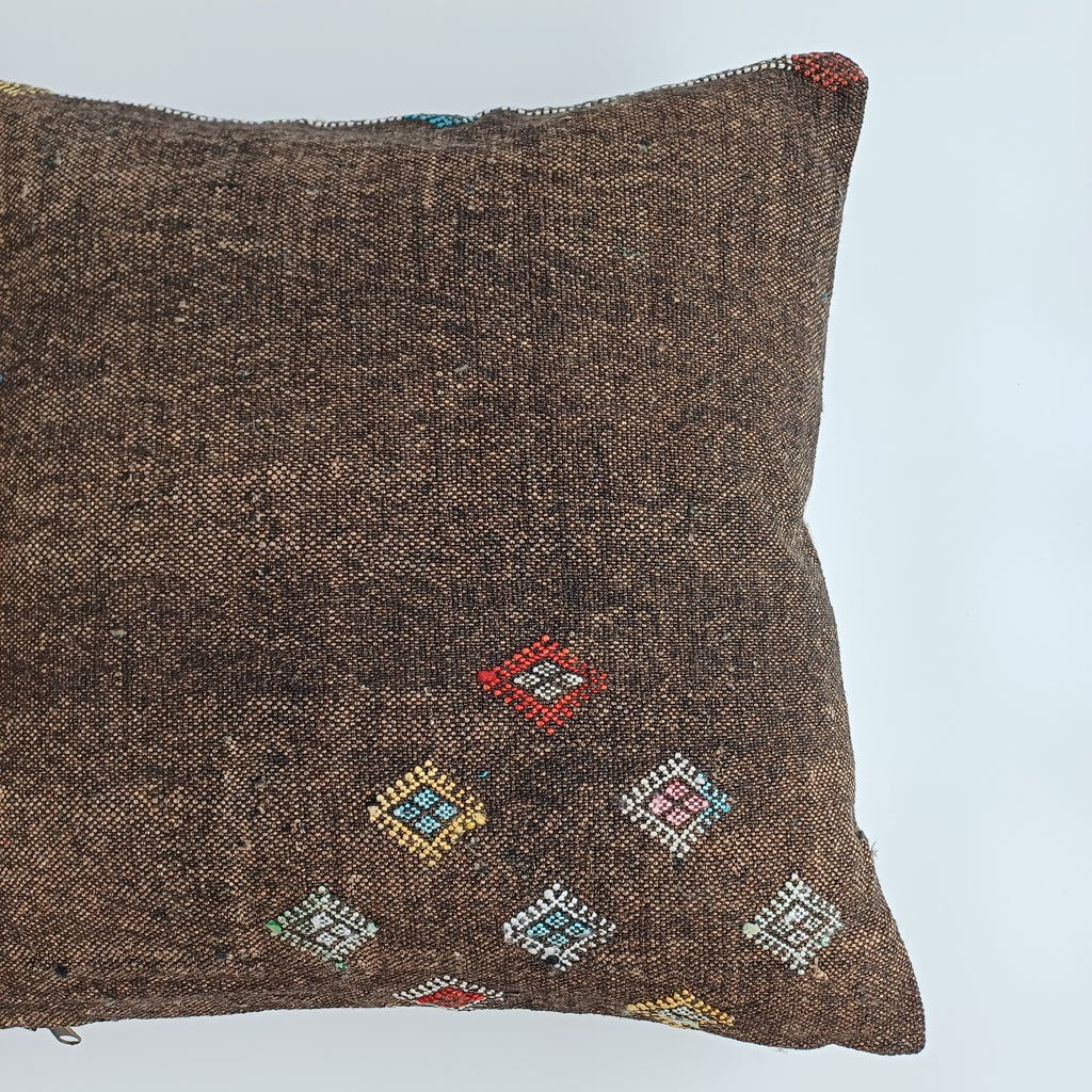 Moroccan Handmade Brown Cactus Silk Cushion Cover 20''x20'' / 50x50 CM