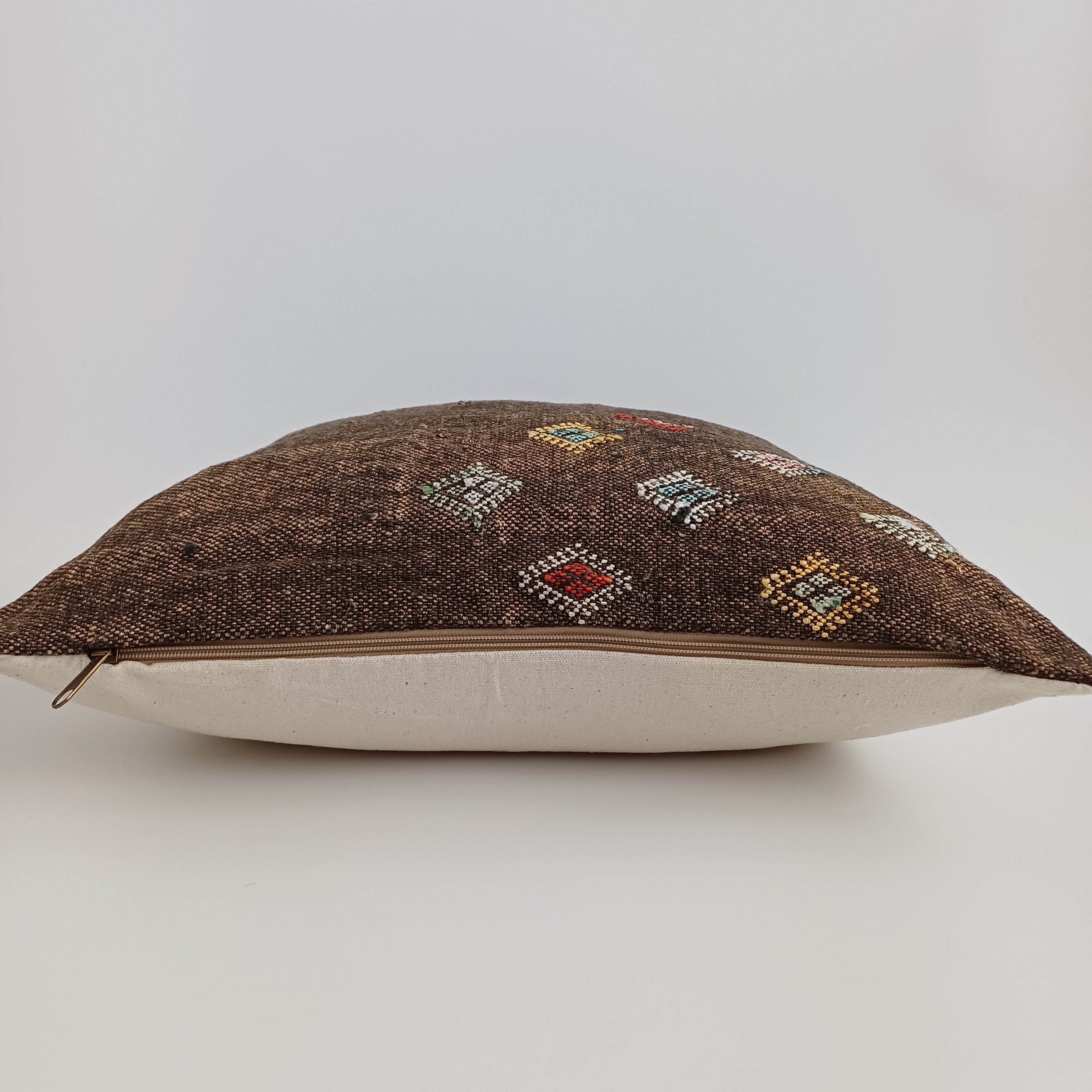 Moroccan Handmade Brown Cactus Silk Cushion Cover 20''x20'' / 50x50 CM