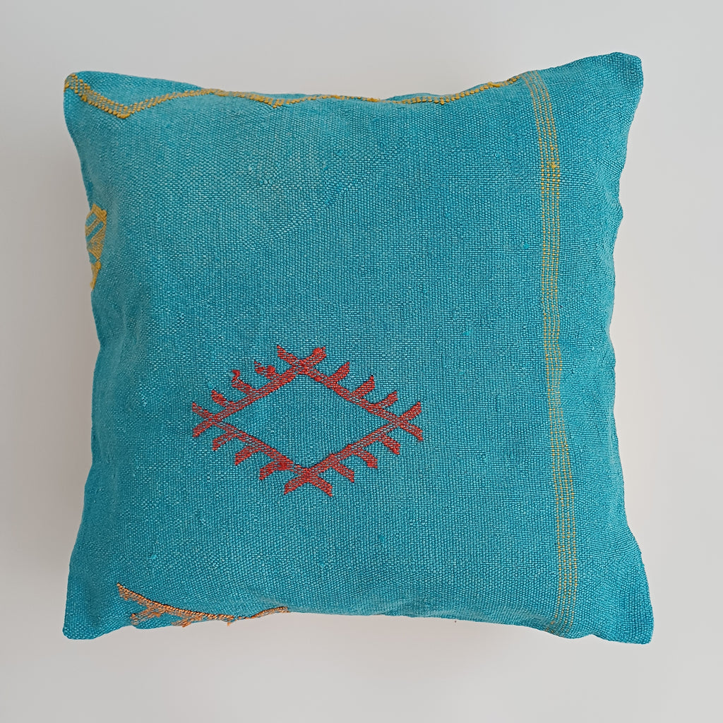 Moroccan Handmade Blue Cactus Silk Cushion Cover 20''x20'' / 50x50 CM