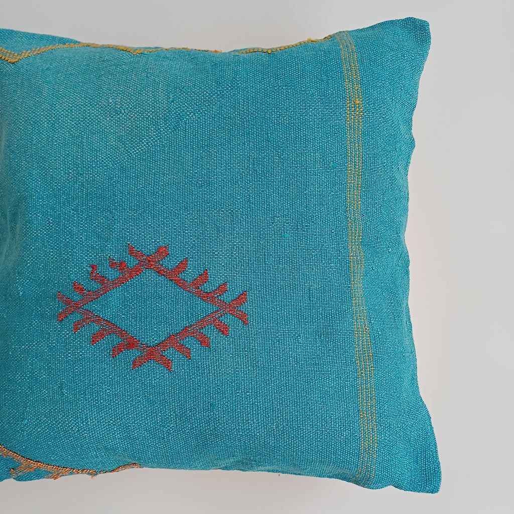 Moroccan Handmade Blue Cactus Silk Cushion Cover 20''x20'' / 50x50 CM