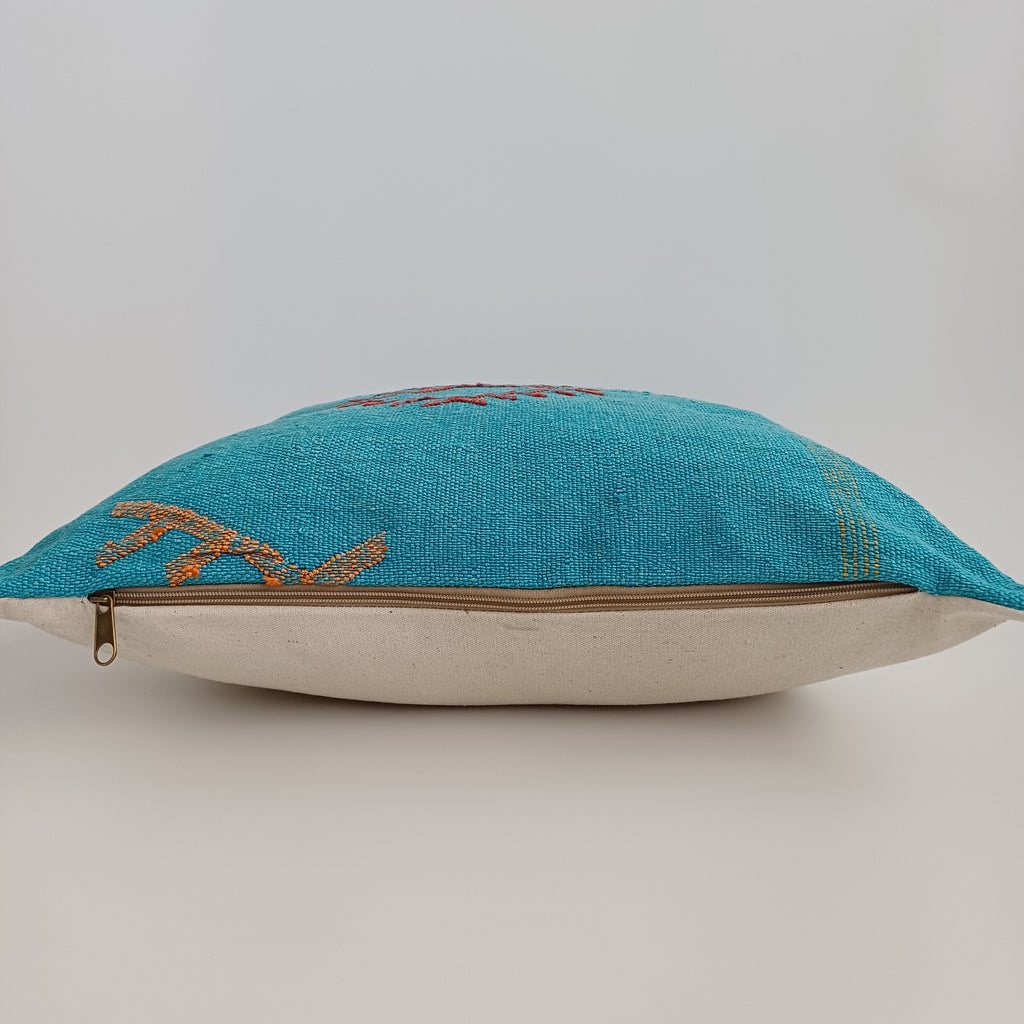 Moroccan Handmade Blue Cactus Silk Cushion Cover 20''x20'' / 50x50 CM