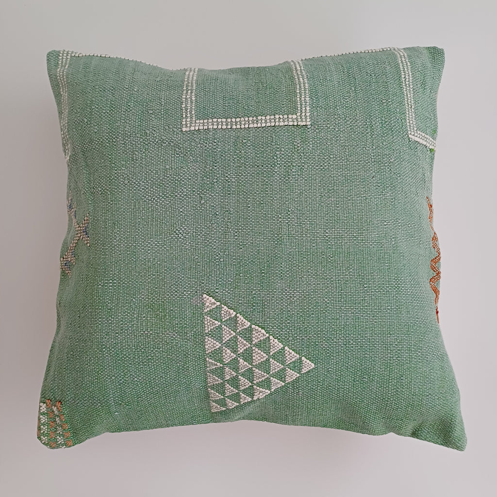 Moroccan Handmade Sage Green Cactus Silk Cushion Cover 20''x20'' / 50x50 CM