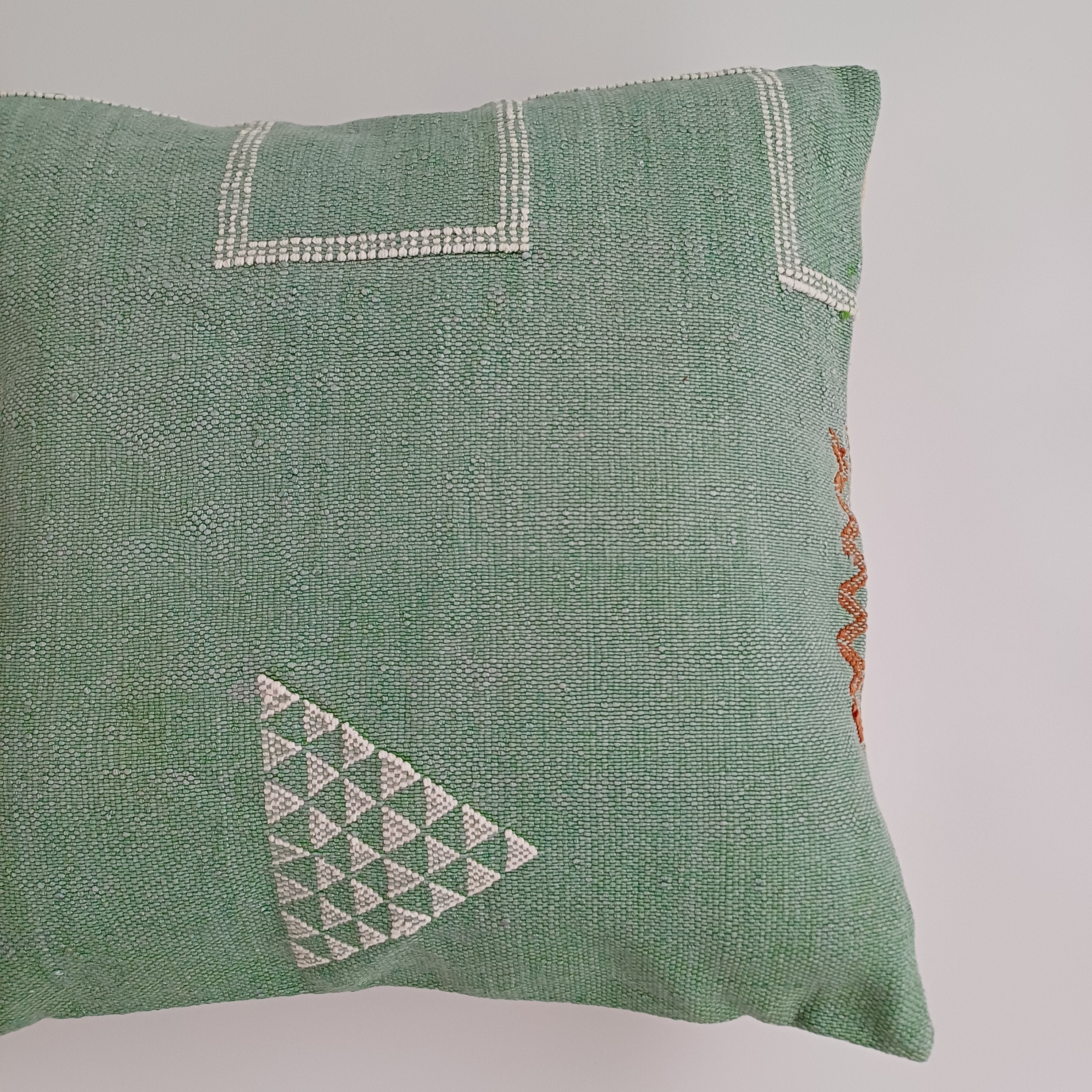 Moroccan Handmade Sage Green Cactus Silk Cushion Cover 20''x20'' / 50x50 CM