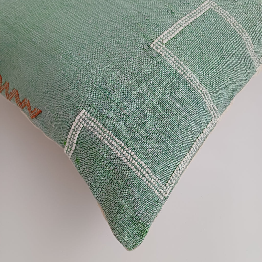 Moroccan Handmade Sage Green Cactus Silk Cushion Cover 20''x20'' / 50x50 CM