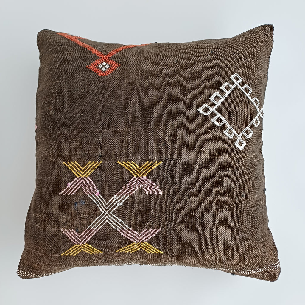 Moroccan Handmade Brown Cactus Silk Cushion Cover 20''x20'' / 50x50 CM