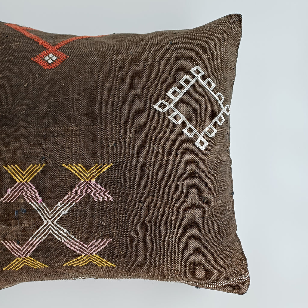 Moroccan Handmade Brown Cactus Silk Cushion Cover 20''x20'' / 50x50 CM