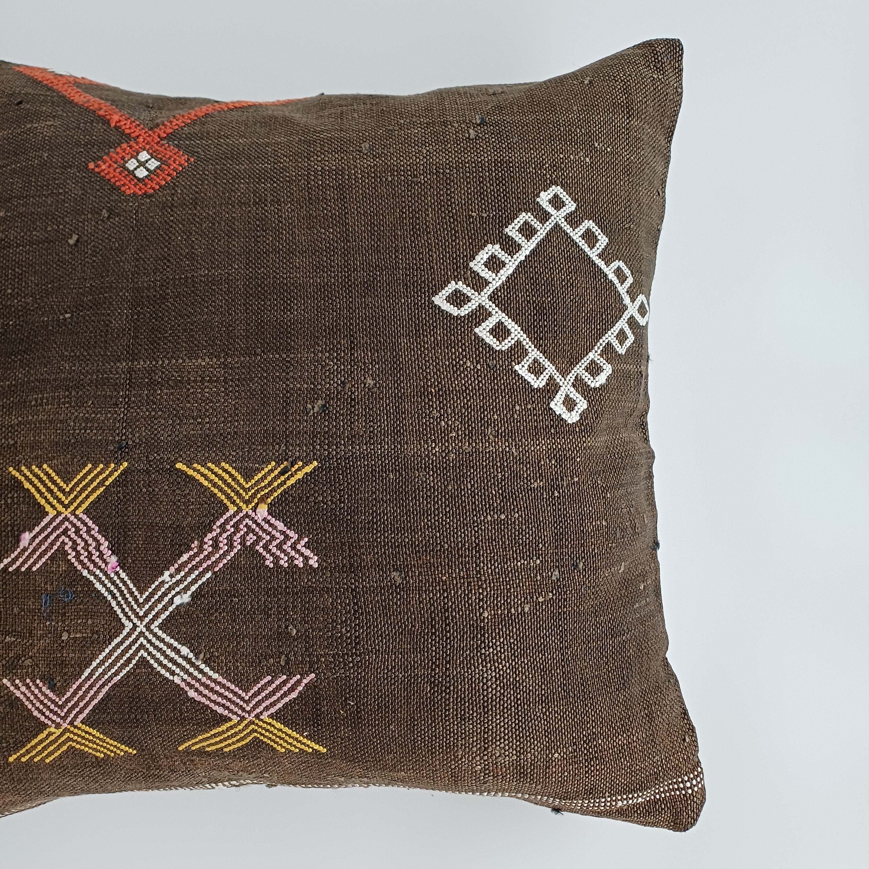 Moroccan Handmade Brown Cactus Silk Cushion Cover 20''x20'' / 50x50 CM