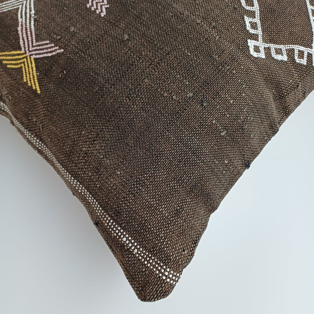 Moroccan Handmade Brown Cactus Silk Cushion Cover 20''x20'' / 50x50 CM
