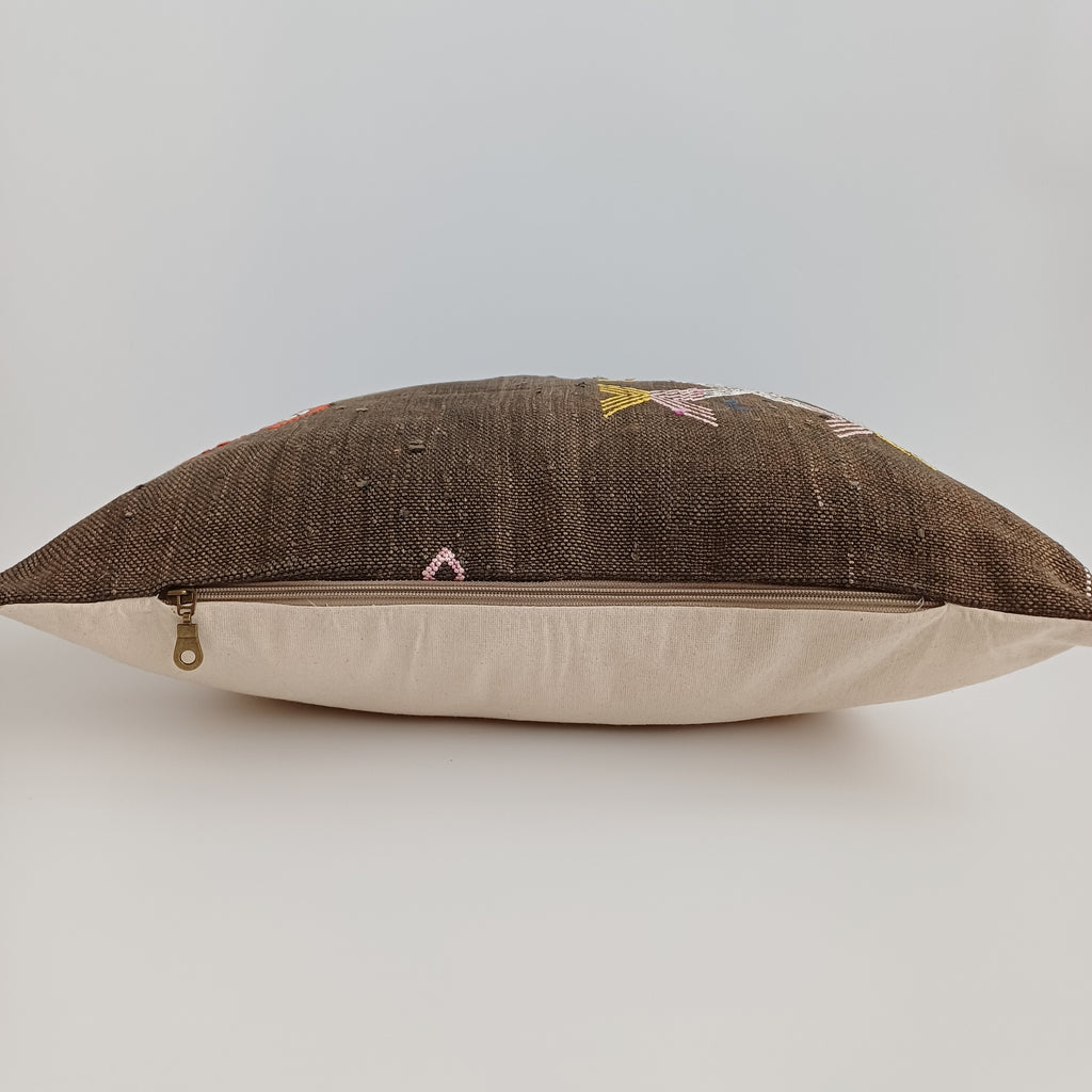 Moroccan Handmade Brown Cactus Silk Cushion Cover 20''x20'' / 50x50 CM