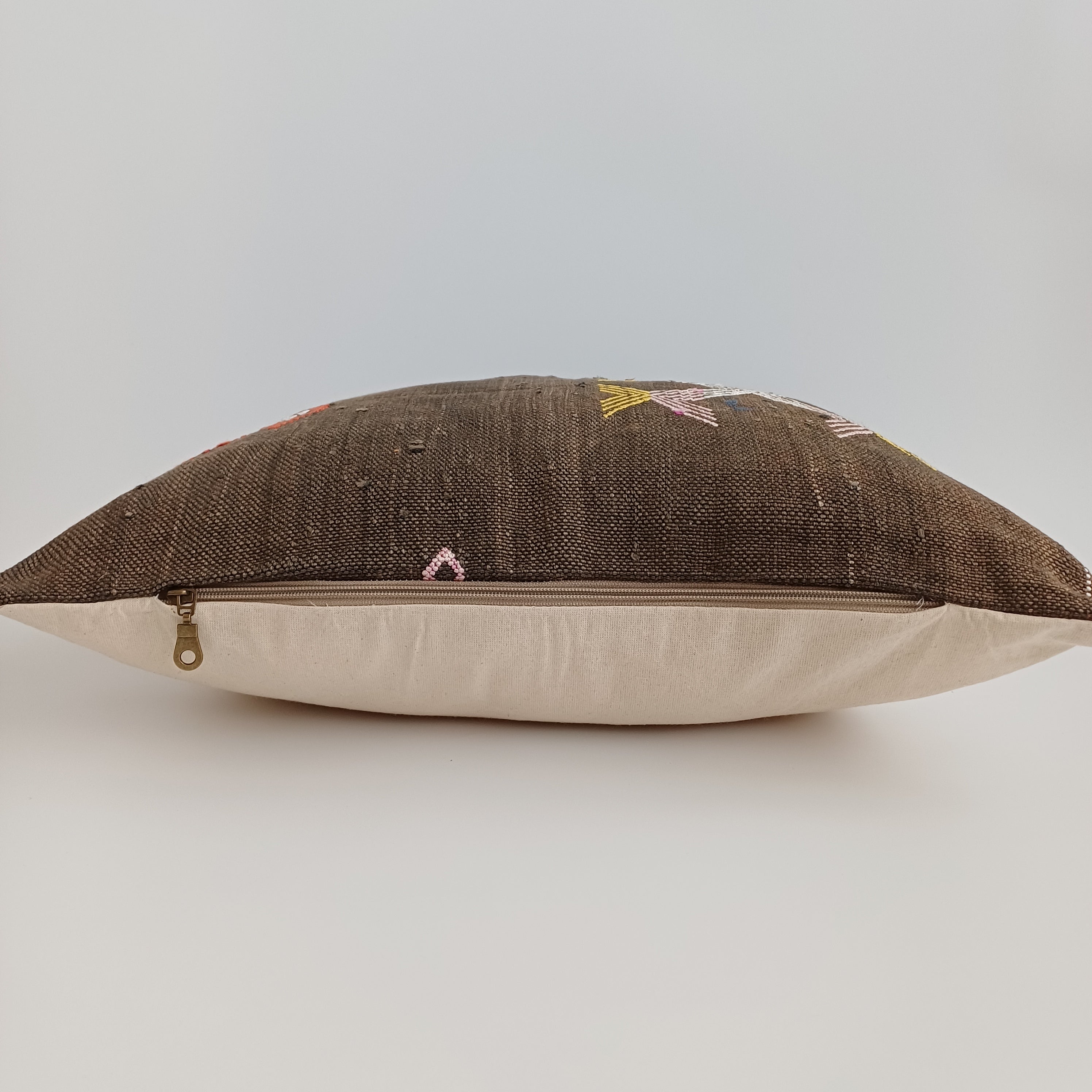 Moroccan Handmade Brown Cactus Silk Cushion Cover 20''x20'' / 50x50 CM