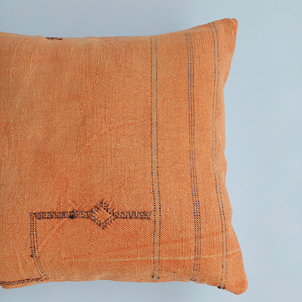 Moroccan Handmade Orange Cactus Silk Cushion Cover 20''x20'' / 50x50 CM