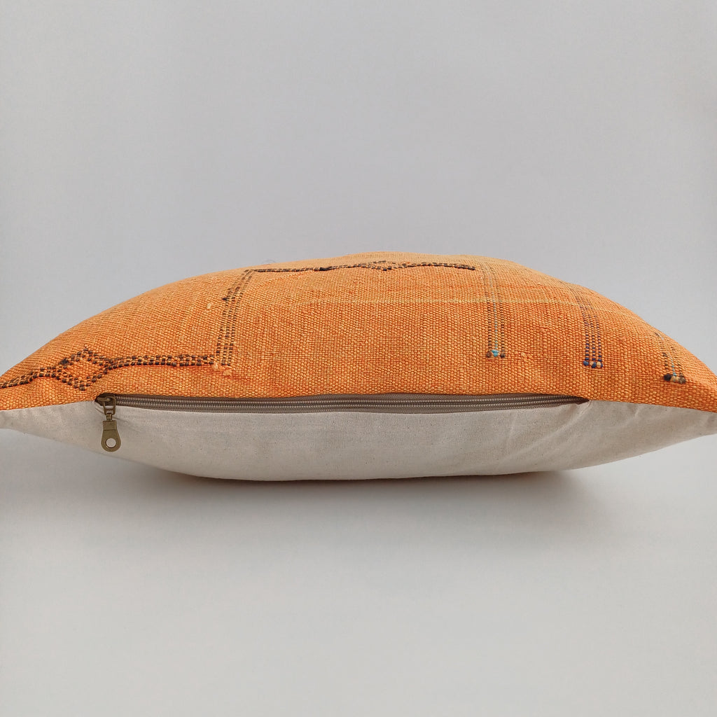 Moroccan Handmade Orange Cactus Silk Cushion Cover 20''x20'' / 50x50 CM