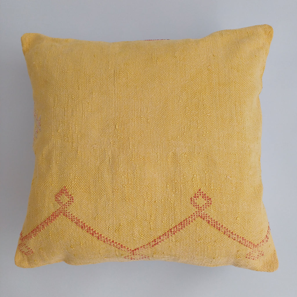 Moroccan Handmade Mustard Yellow Cactus Silk Cushion Cover 20''x20'' / 50x50 CM