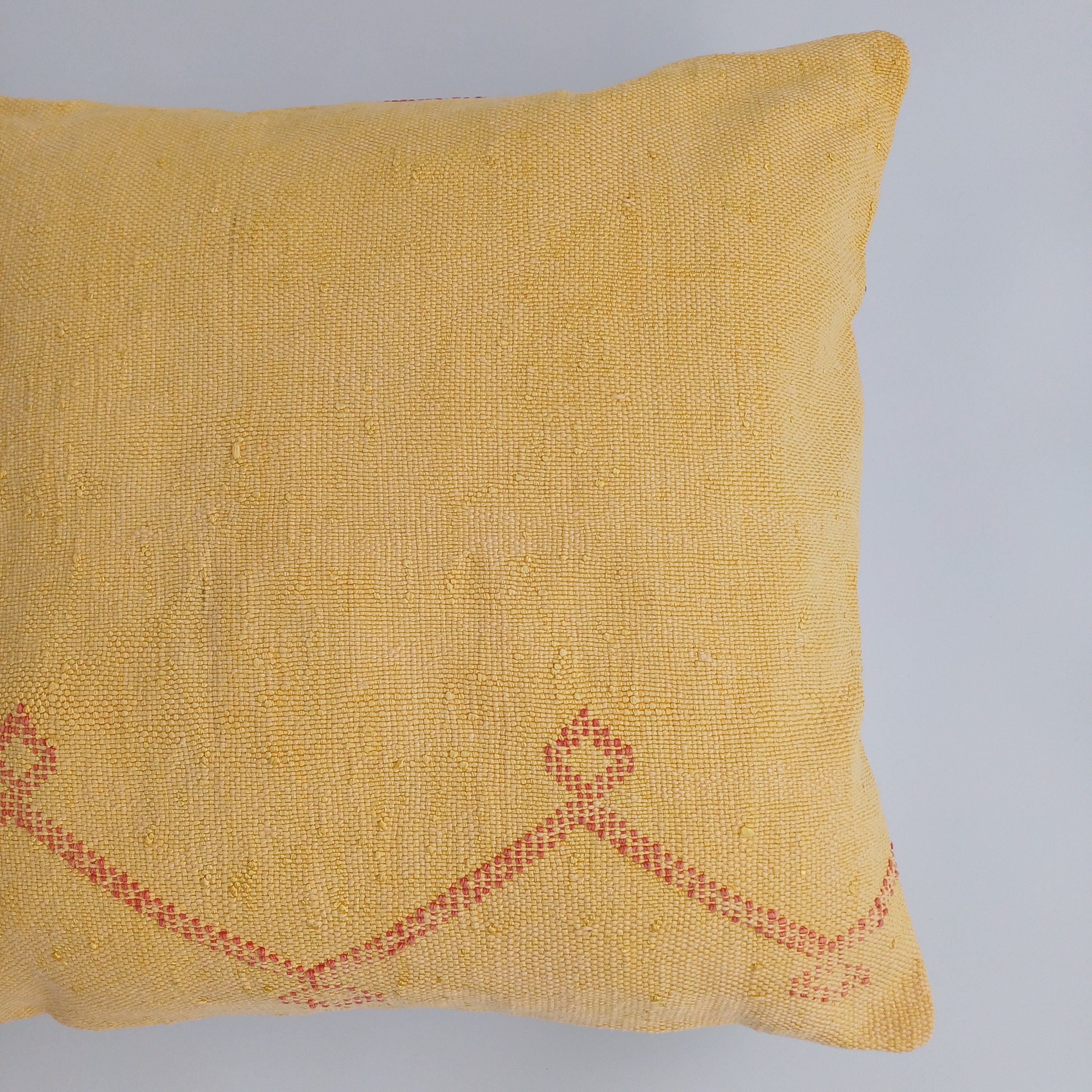 Moroccan Handmade Mustard Yellow Cactus Silk Cushion Cover 20''x20'' / 50x50 CM