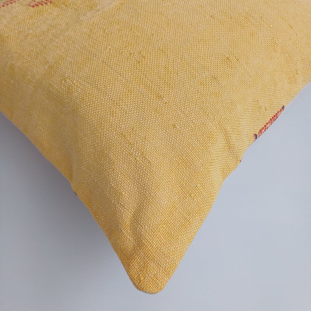 Moroccan Handmade Mustard Yellow Cactus Silk Cushion Cover 20''x20'' / 50x50 CM