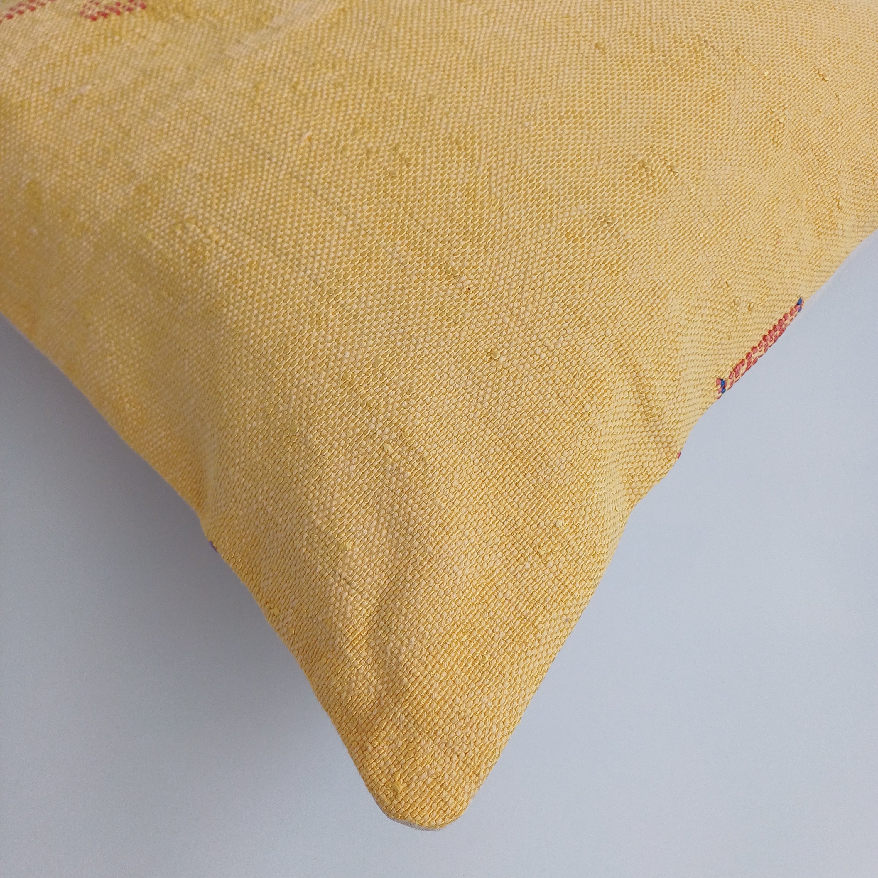 Moroccan Handmade Mustard Yellow Cactus Silk Cushion Cover 20''x20'' / 50x50 CM