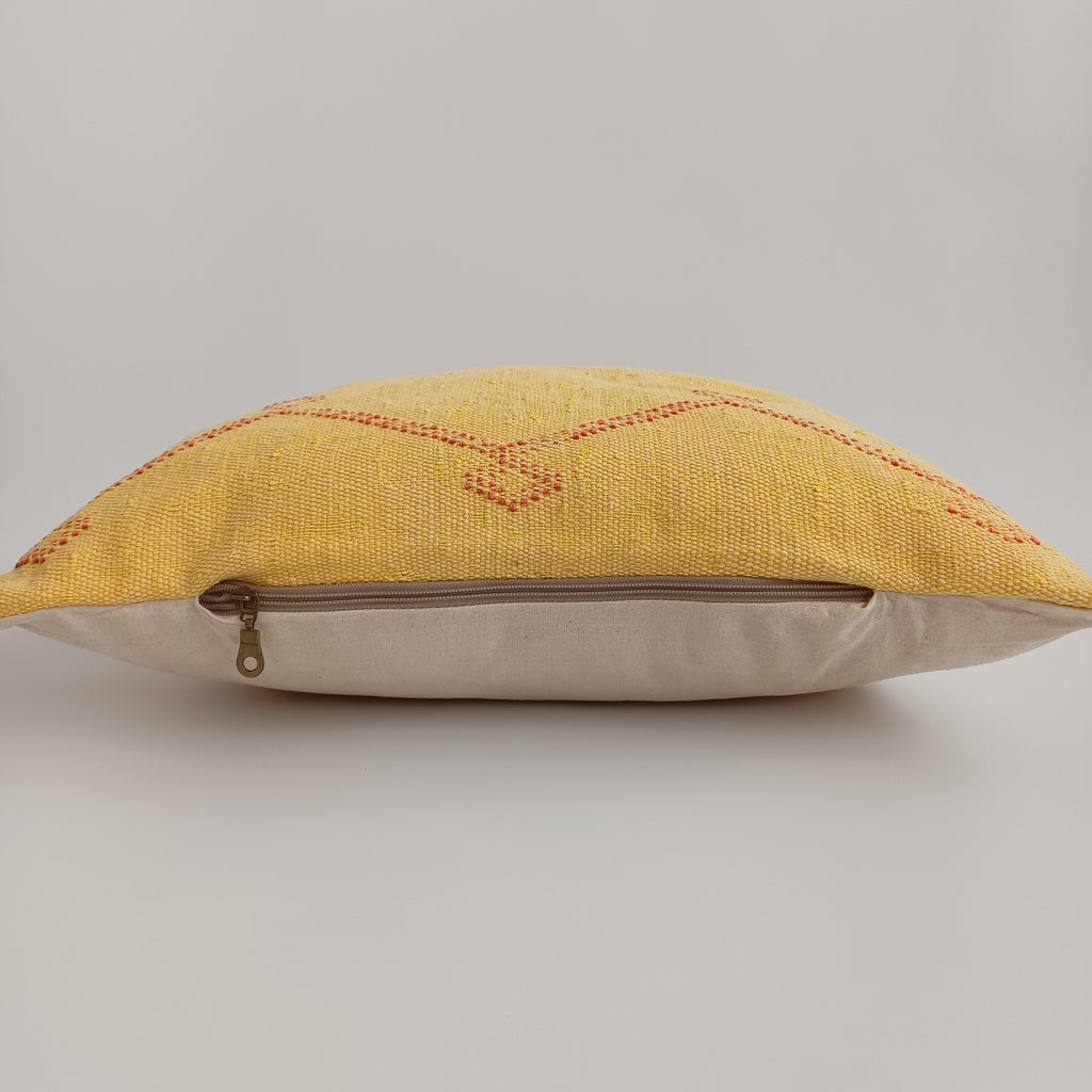 Moroccan Handmade Mustard Yellow Cactus Silk Cushion Cover 20''x20'' / 50x50 CM
