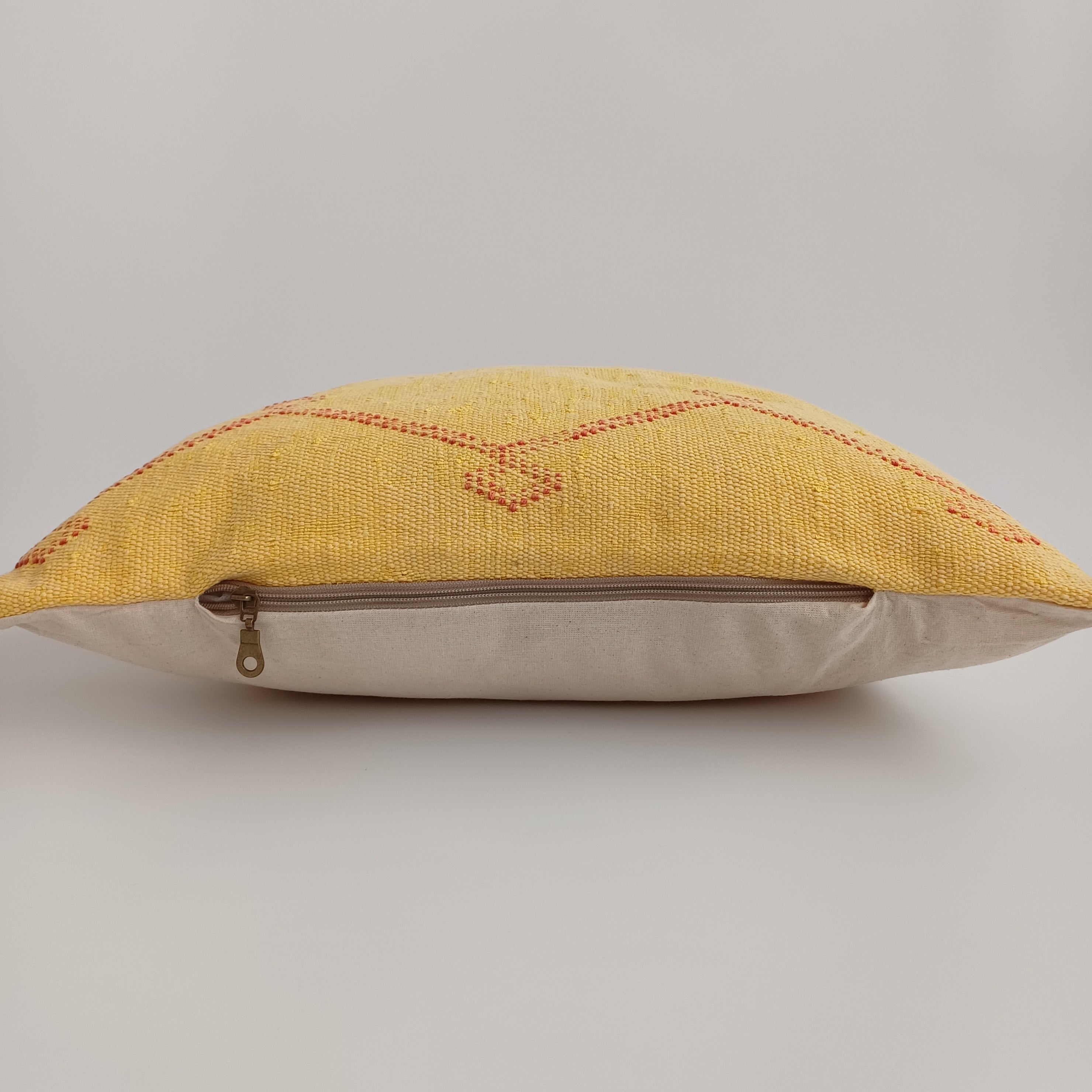 Moroccan Handmade Mustard Yellow Cactus Silk Cushion Cover 20''x20'' / 50x50 CM