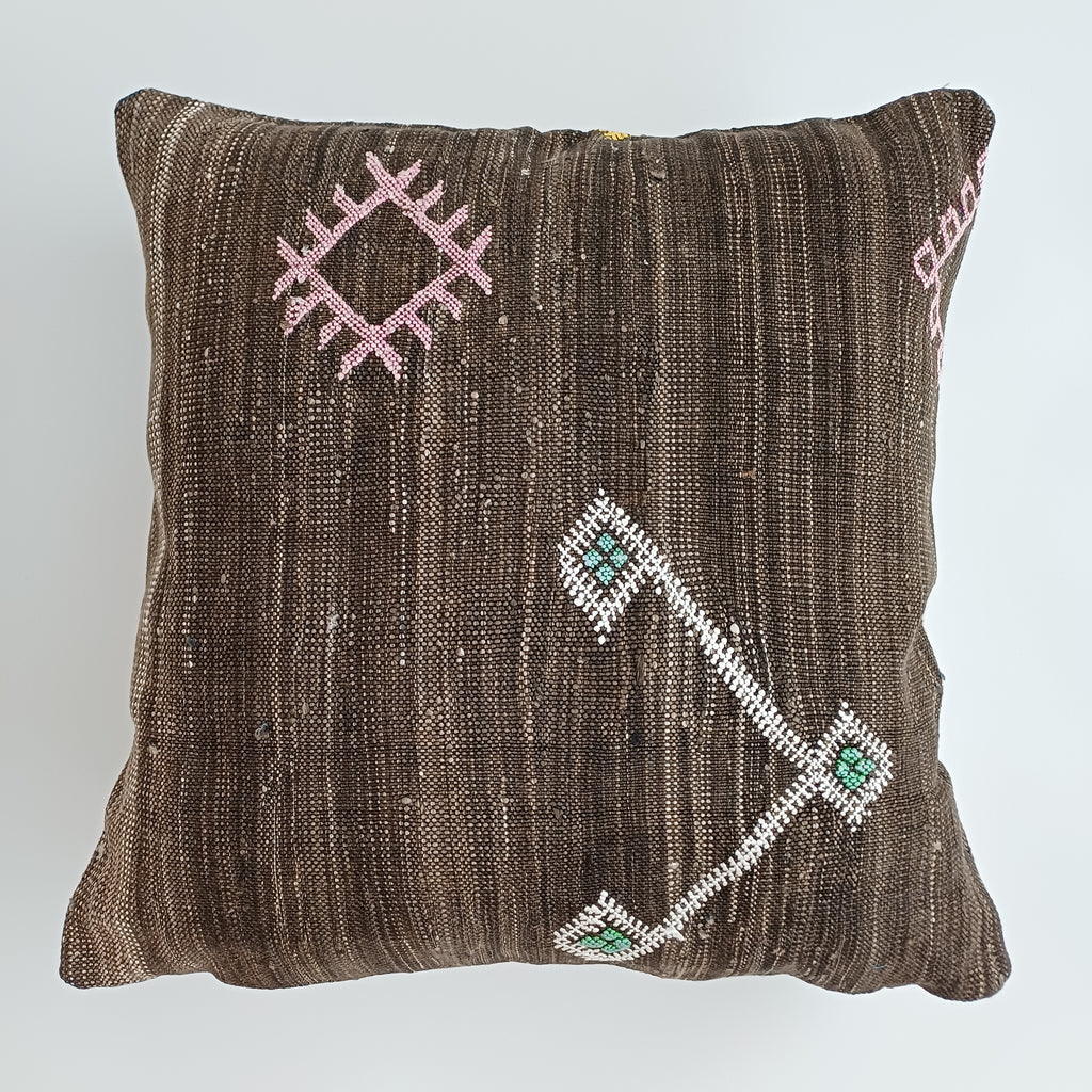 Moroccan Handmade Brown Cactus Silk Cushion Cover 20''x20'' / 50x50 CM