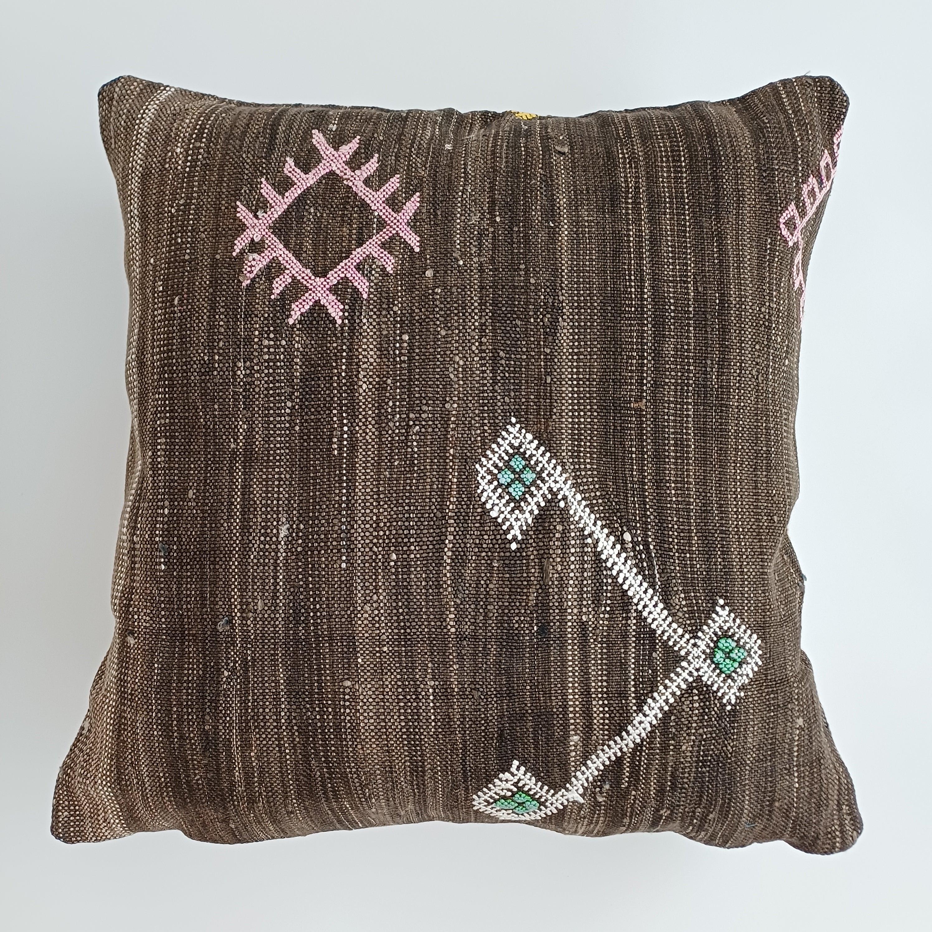 Moroccan Handmade Brown Cactus Silk Cushion Cover 20''x20'' / 50x50 CM