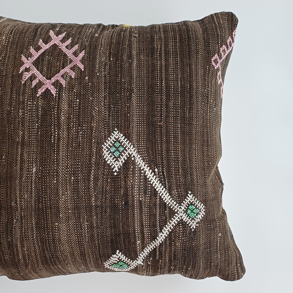 Moroccan Handmade Brown Cactus Silk Cushion Cover 20''x20'' / 50x50 CM