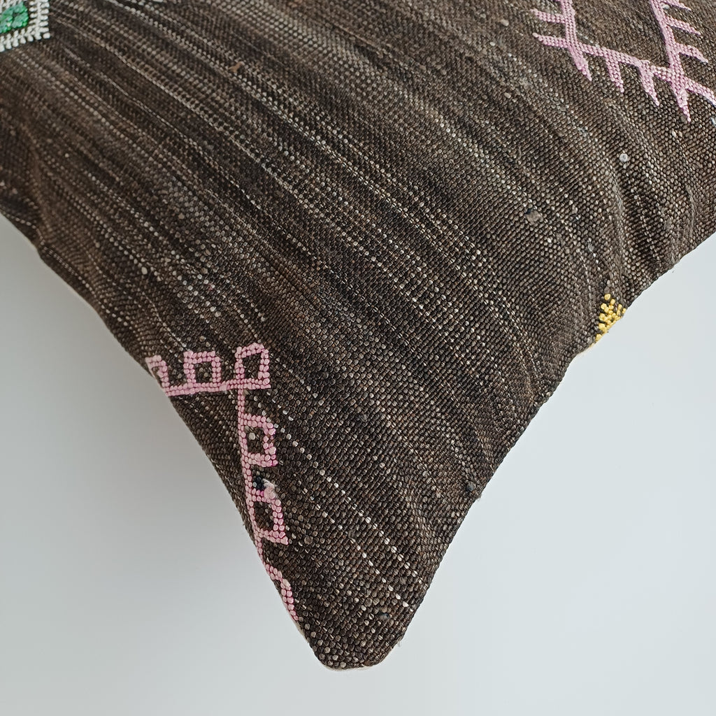 Moroccan Handmade Brown Cactus Silk Cushion Cover 20''x20'' / 50x50 CM