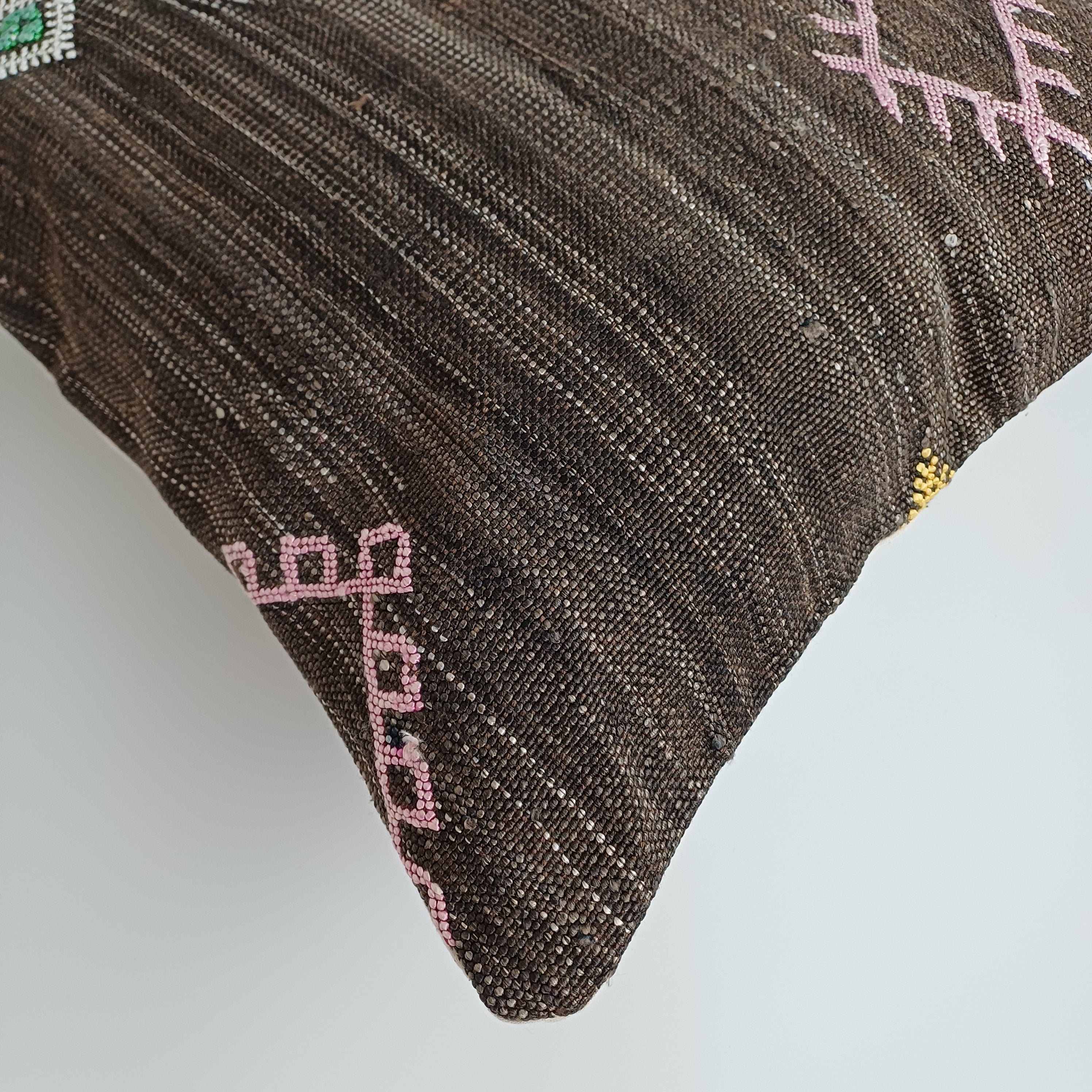 Moroccan Handmade Brown Cactus Silk Cushion Cover 20''x20'' / 50x50 CM