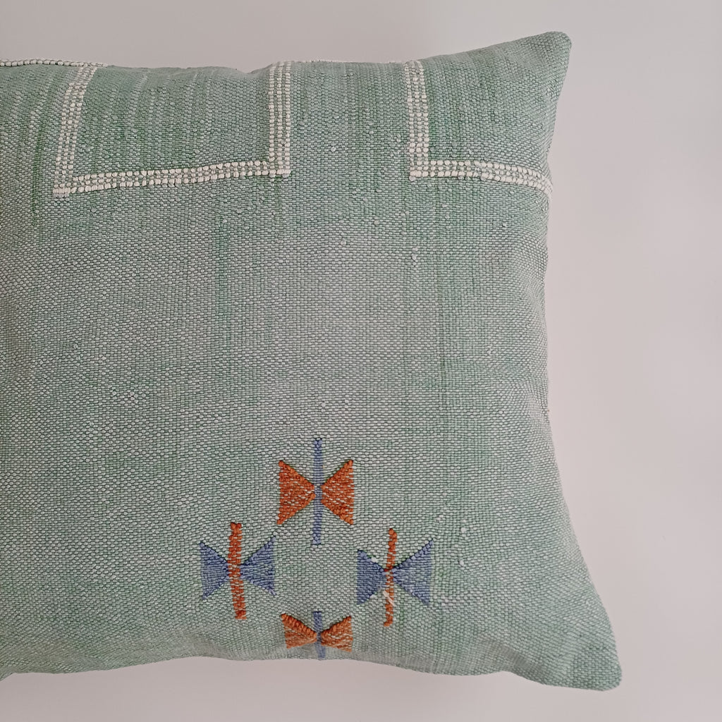 Moroccan Handmade Sage Green Cactus Silk Cushion Cover 20''x20'' / 50x50 CM