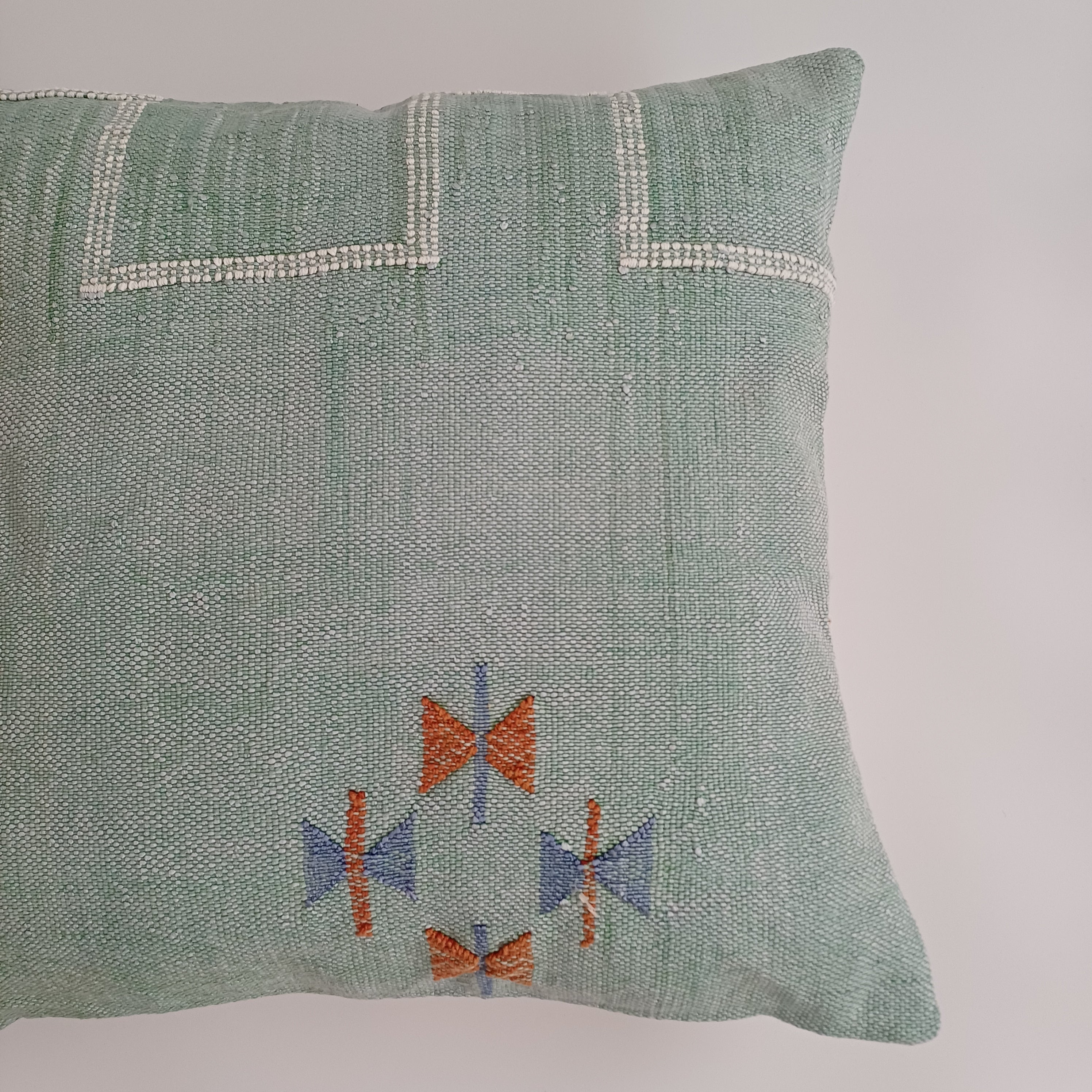 Moroccan Handmade Sage Green Cactus Silk Cushion Cover 20''x20'' / 50x50 CM