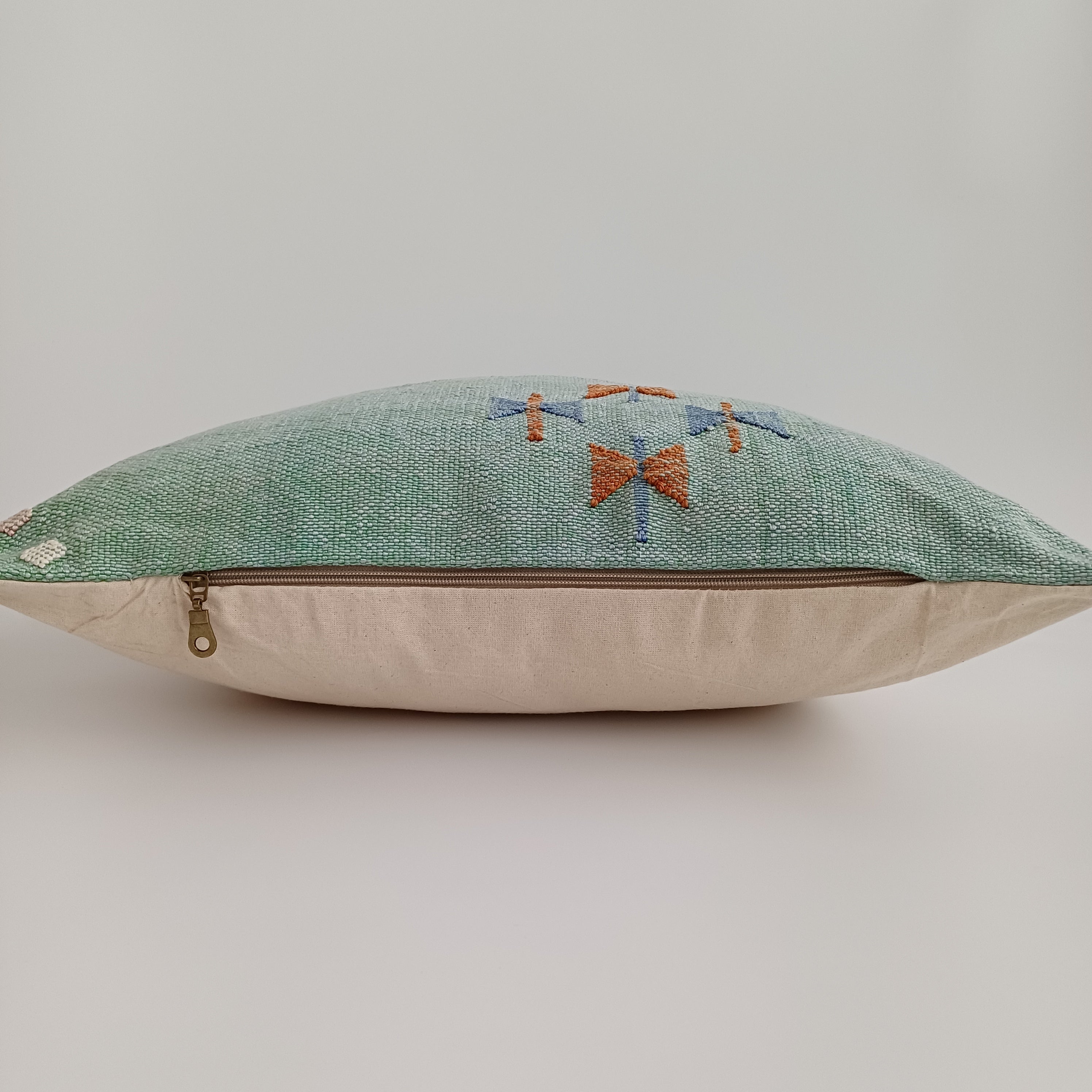 Moroccan Handmade Sage Green Cactus Silk Cushion Cover 20''x20'' / 50x50 CM