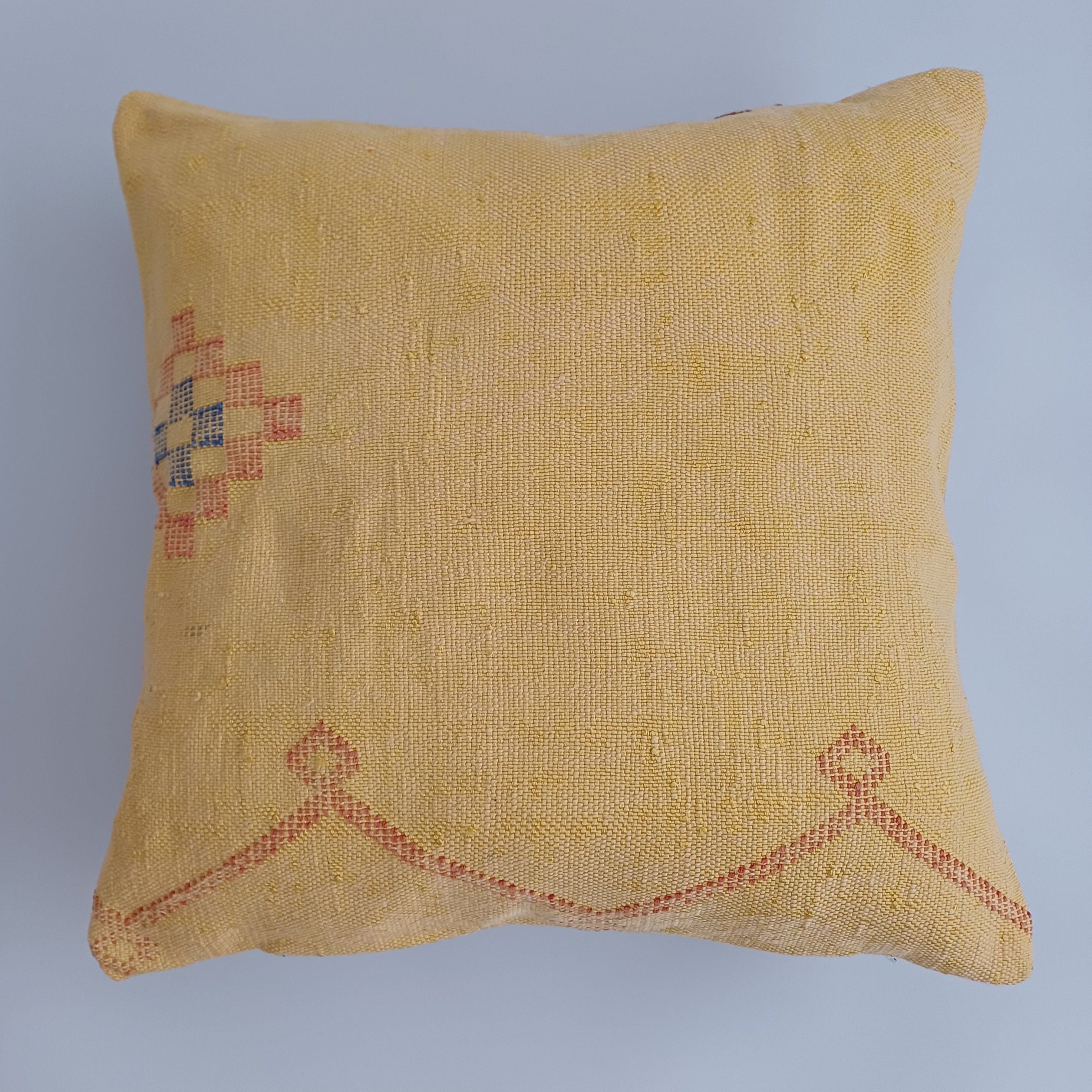 Moroccan Handmade Mustard Yellow Cactus Silk Cushion Cover 20''x20'' / 50x50 CM