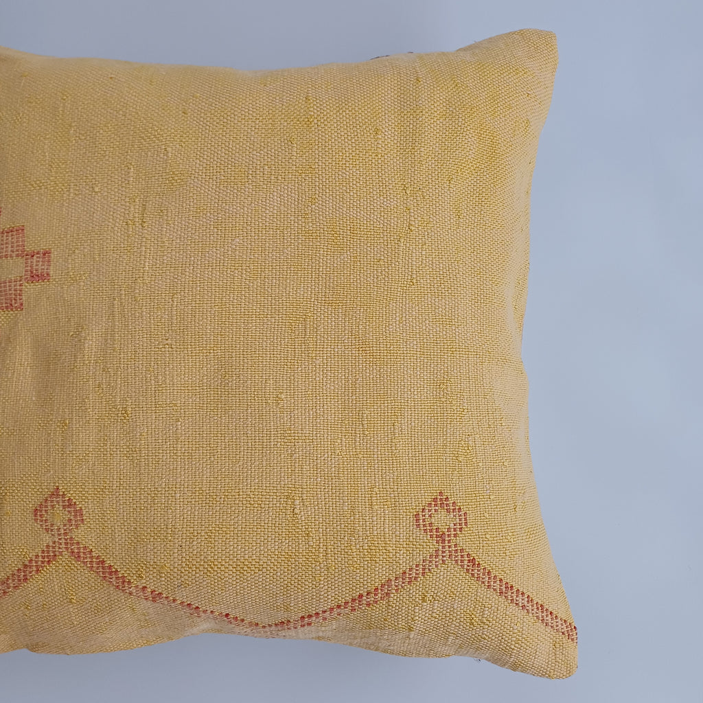 Moroccan Handmade Mustard Yellow Cactus Silk Cushion Cover 20''x20'' / 50x50 CM