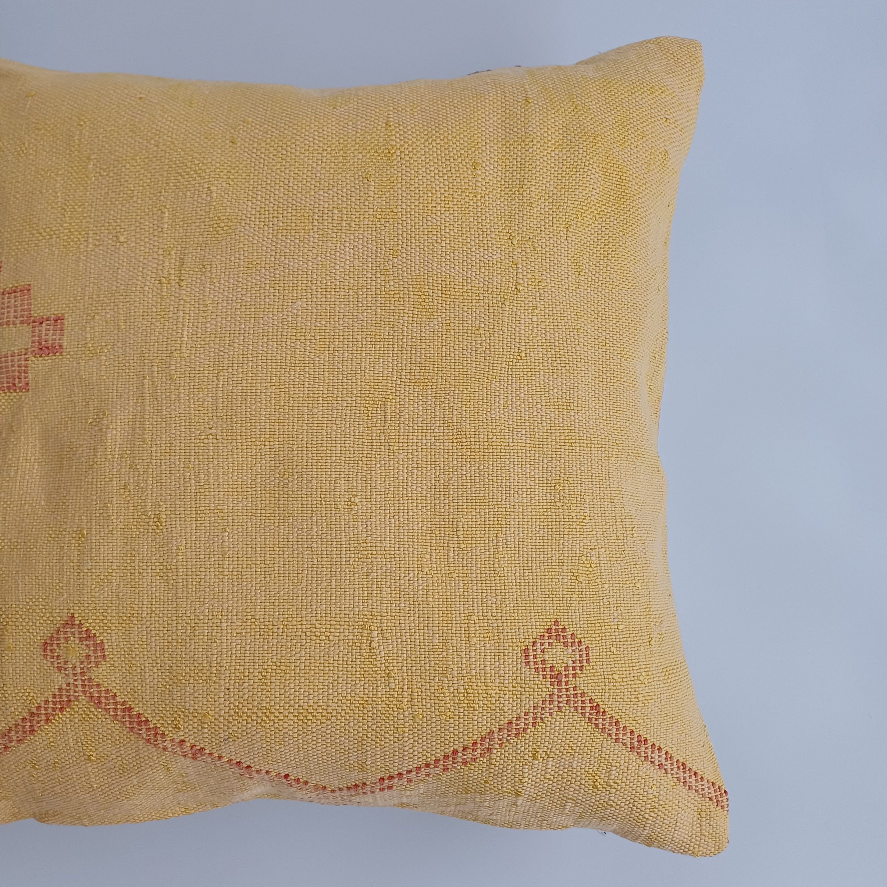 Moroccan Handmade Mustard Yellow Cactus Silk Cushion Cover 20''x20'' / 50x50 CM